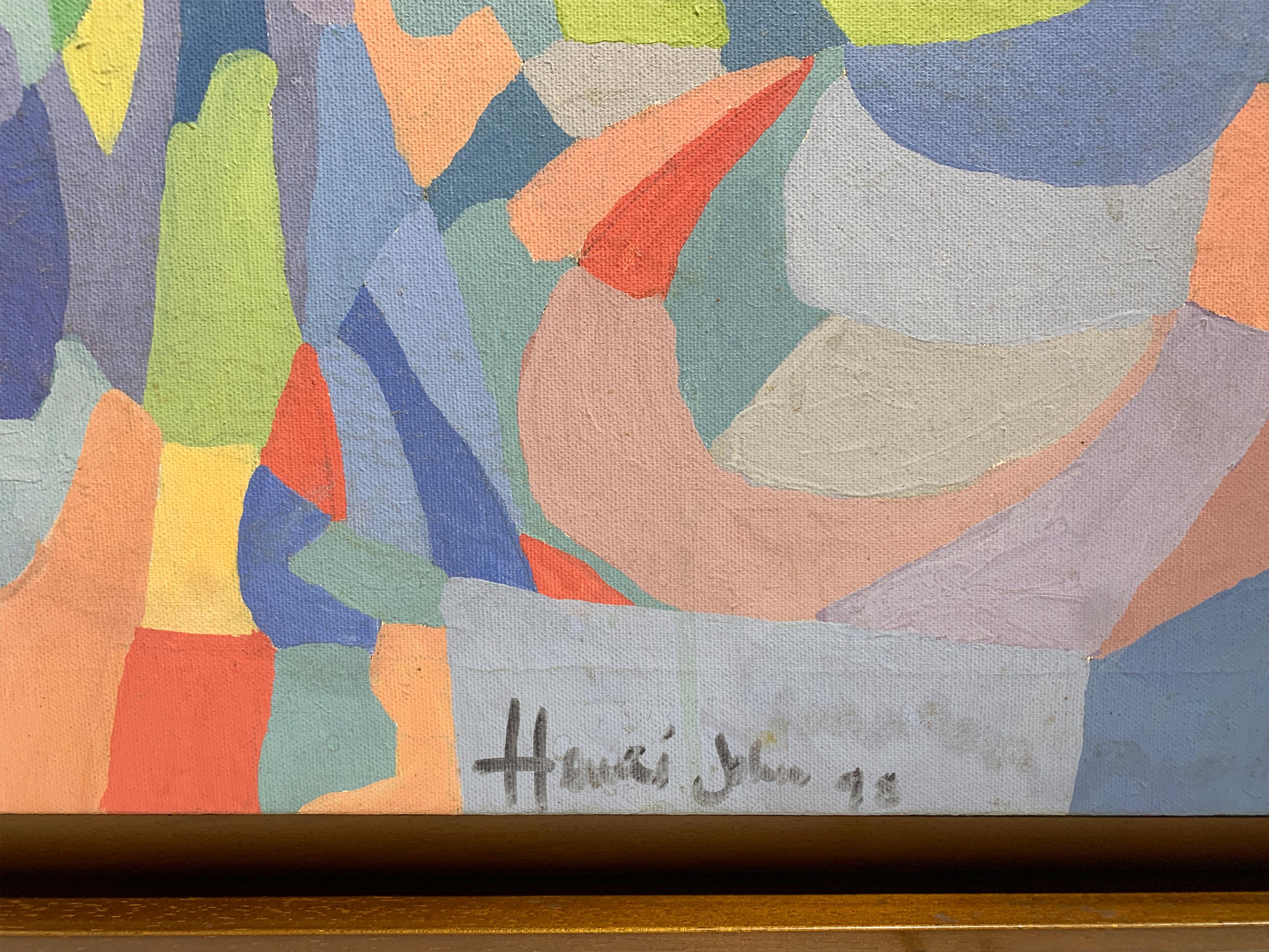 Ende des 20. Jahrhunderts Lebendige abstrakte Malerei, Sonne, Meer und Landschaft, signiert (Moderne der Mitte des Jahrhunderts) im Angebot