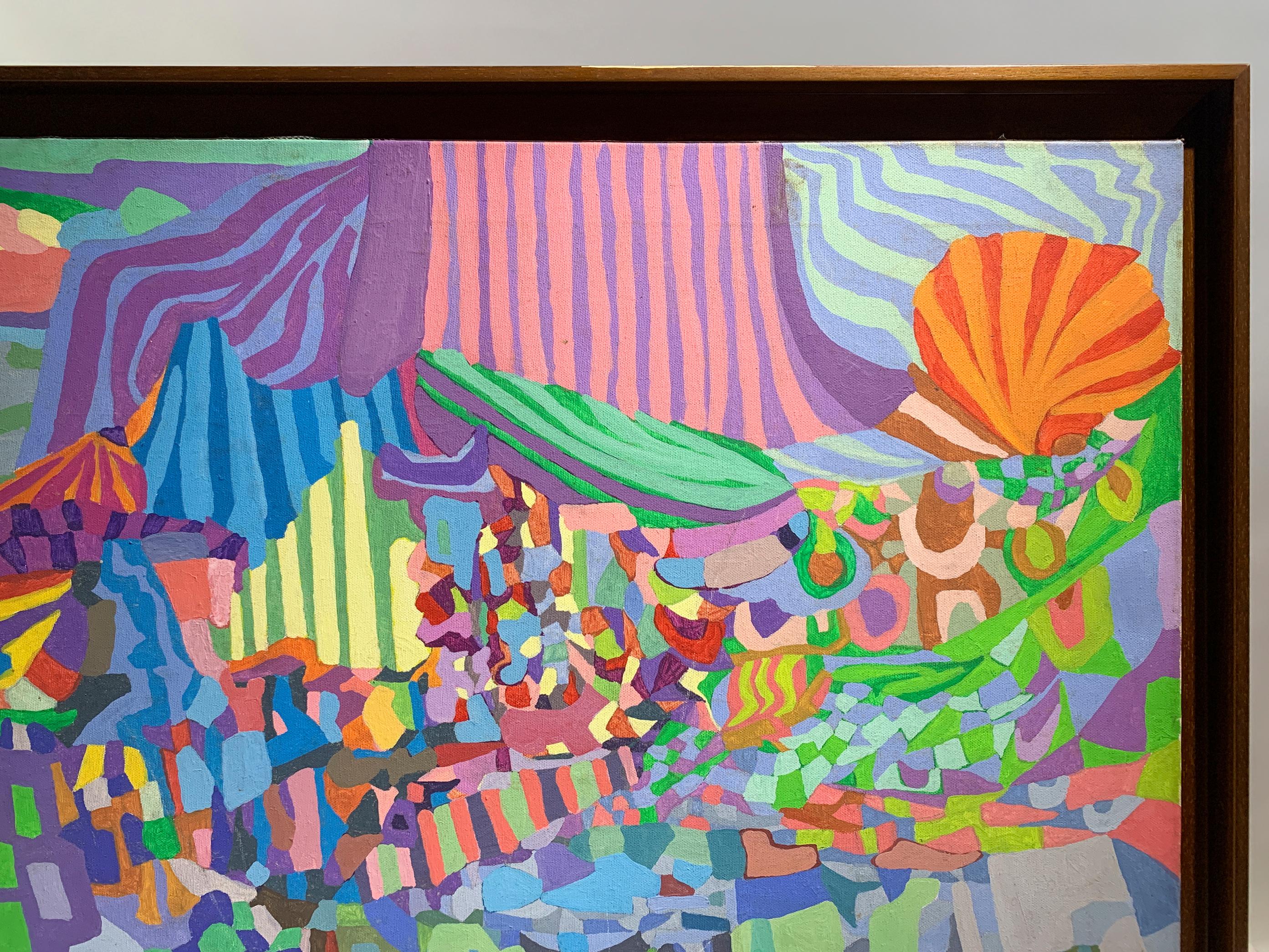 Ende des 20. Jahrhunderts Lebendige abstrakte Malerei, Sonne, Meer und Landschaft, signiert im Zustand „Gut“ im Angebot in Beirut, LB