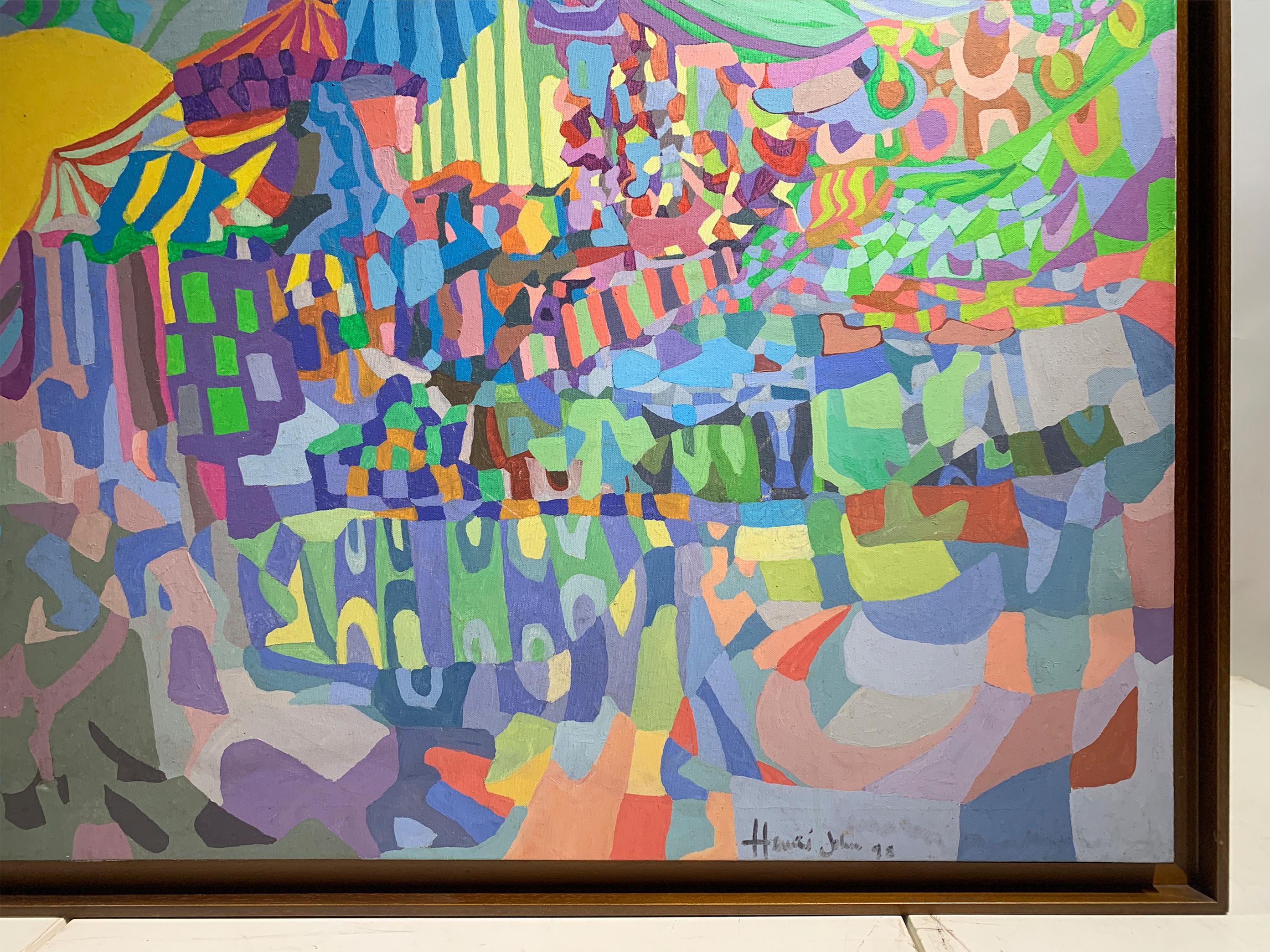 Ende des 20. Jahrhunderts Lebendige abstrakte Malerei, Sonne, Meer und Landschaft, signiert im Angebot 1