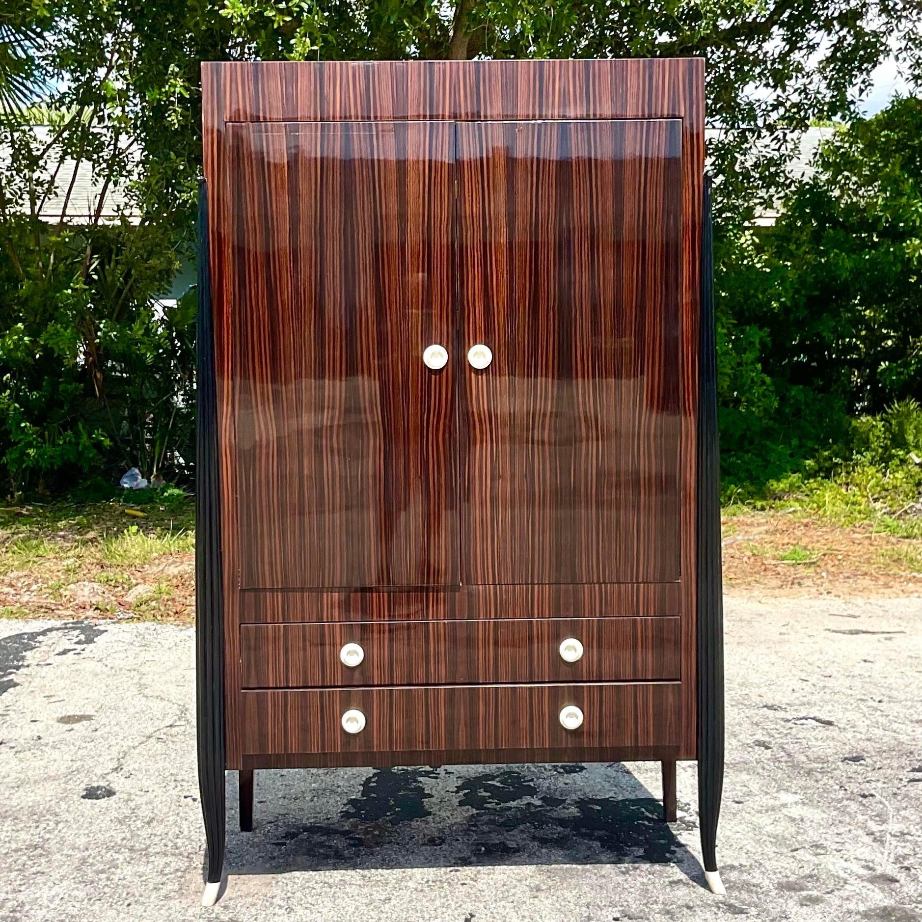 American Late 20th Century Vintage Art Deco Ebony and Rosewood Custom Armoire After Ruhlm For Sale