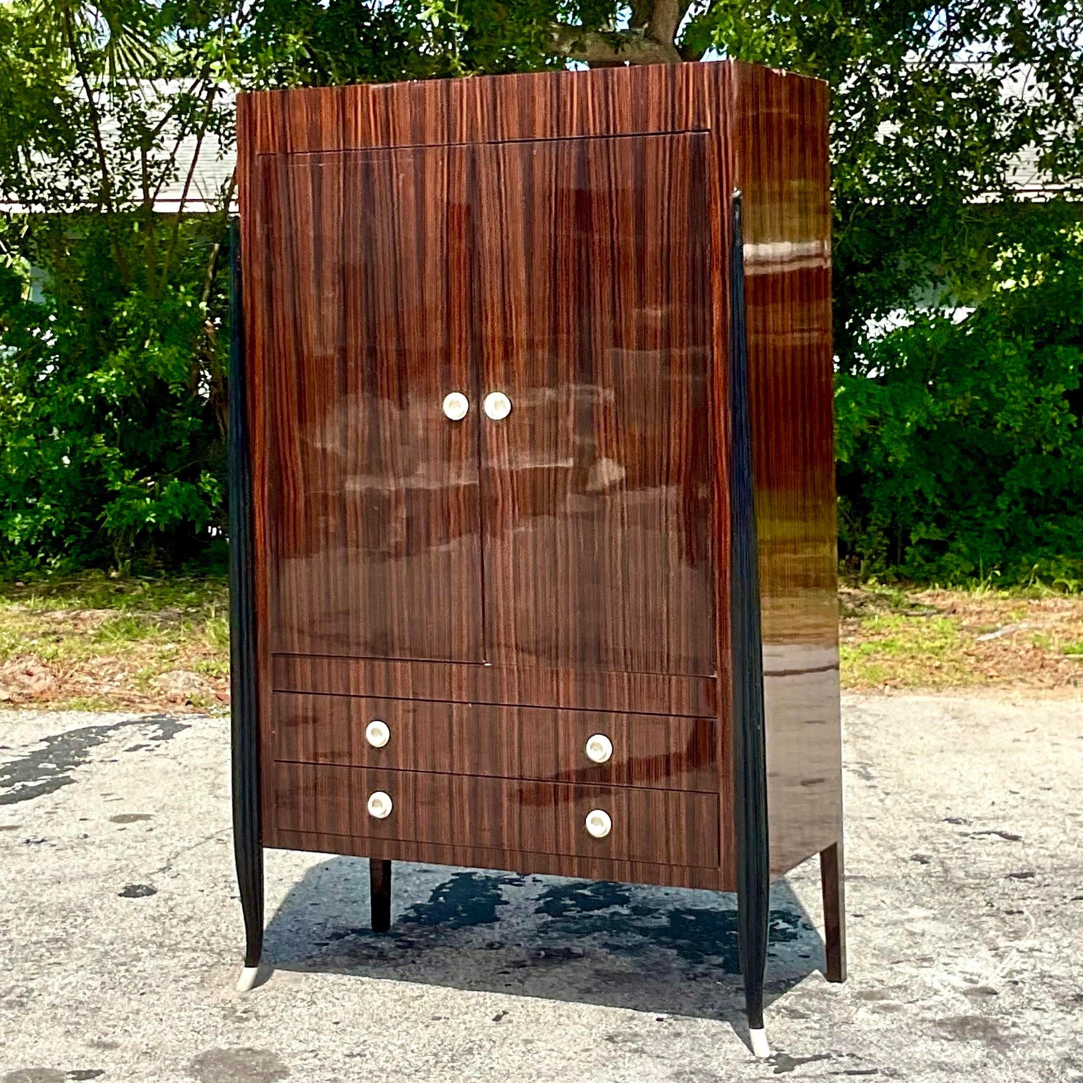 Late 20th Century Vintage Art Deco Ebony and Rosewood Custom Armoire After Ruhlm In Good Condition For Sale In west palm beach, FL
