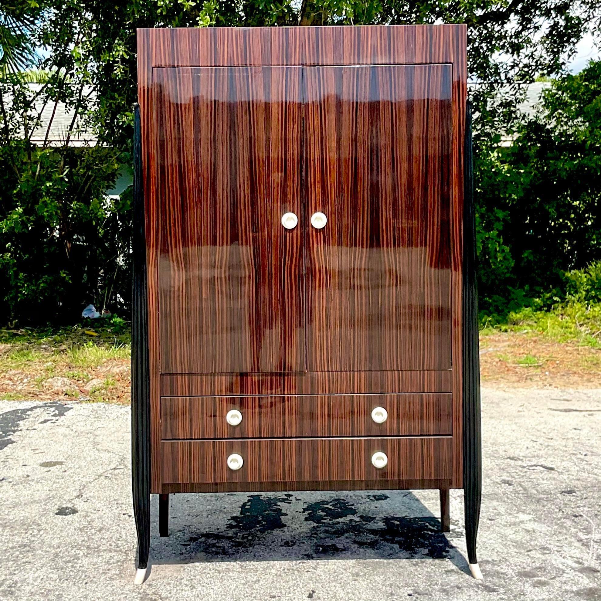 Late 20th Century Vintage Art Deco Ebony and Rosewood Custom Armoire After Ruhlm For Sale 1