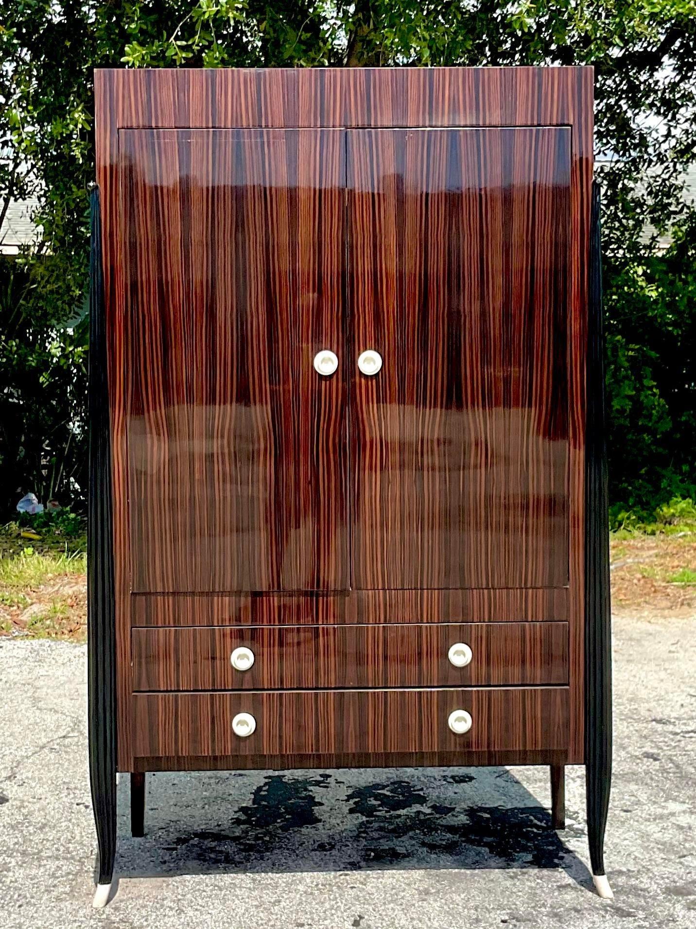 Late 20th Century Vintage Art Deco Ebony and Rosewood Custom Armoire After Ruhlm For Sale 2