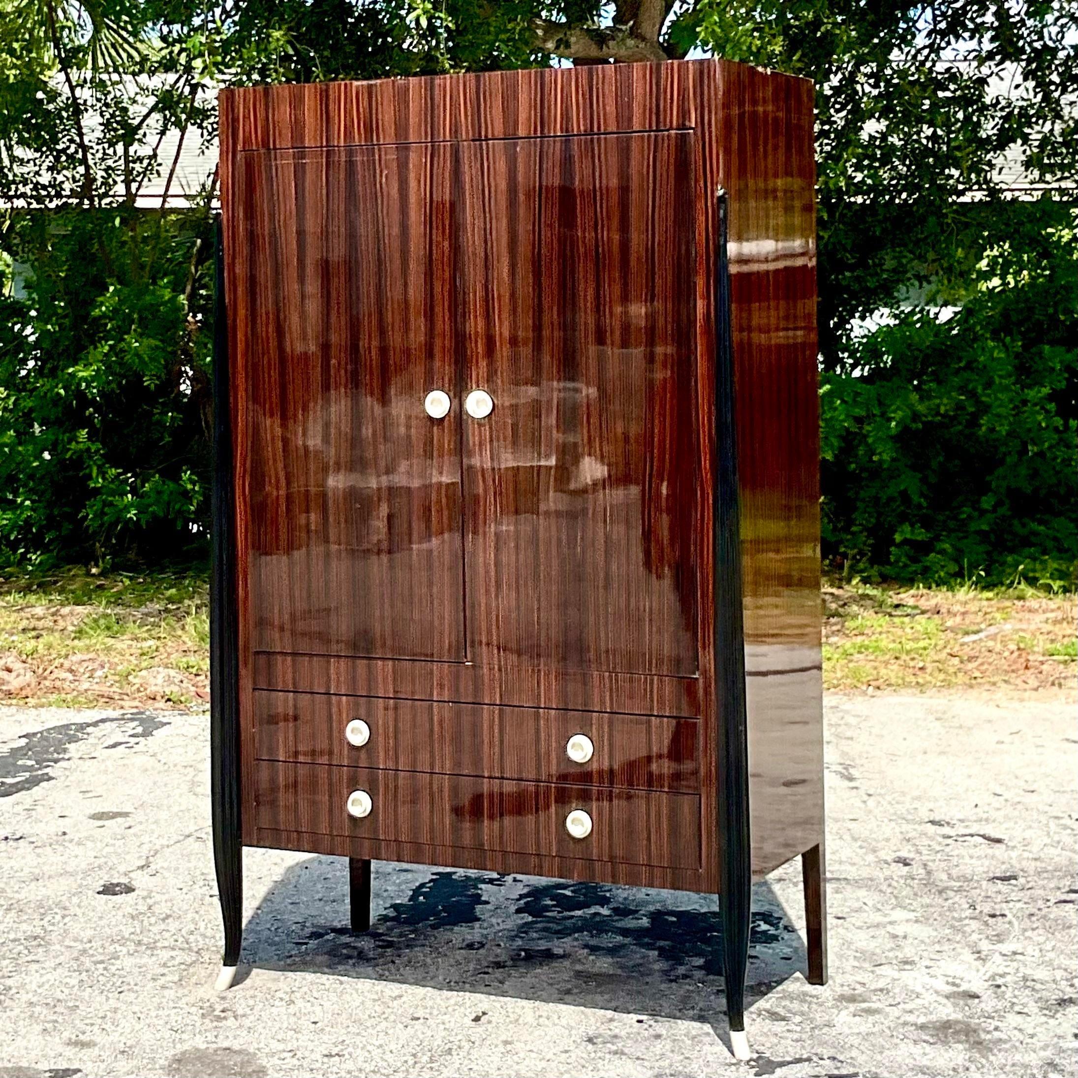 Late 20th Century Vintage Art Deco Ebony and Rosewood Custom Armoire After Ruhlm For Sale 4