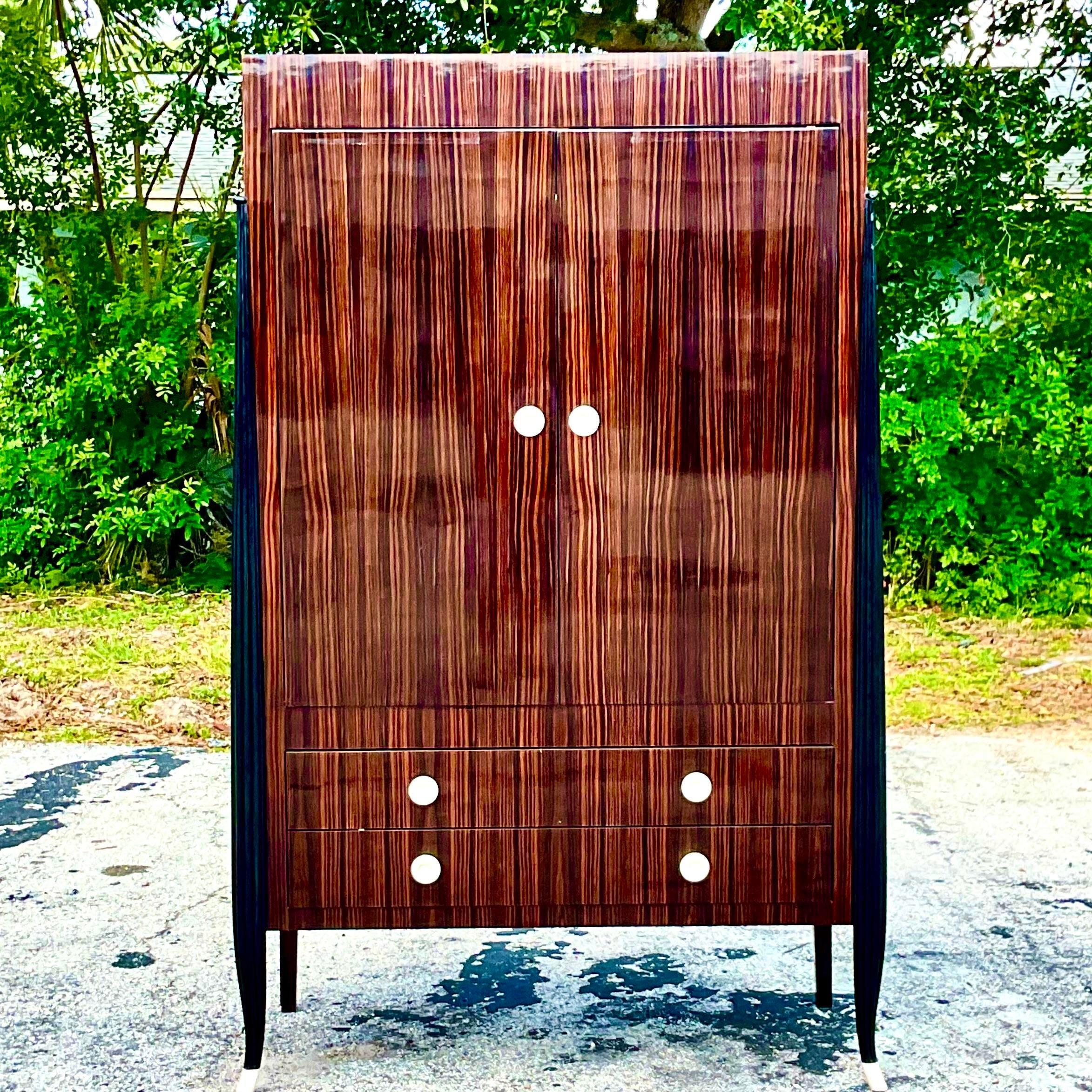 Late 20th Century Vintage Art Deco Ebony and Rosewood Custom Armoire After Ruhlm For Sale 5
