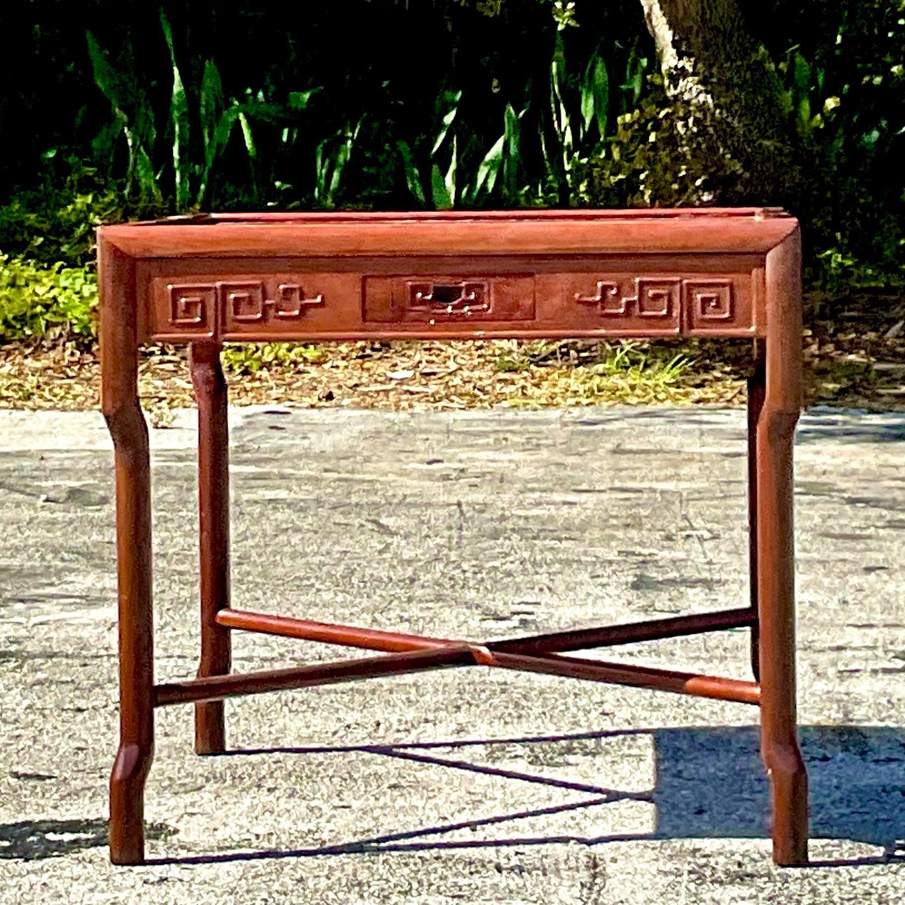 Wood Late 20th Century Vintage Asian Fretwork Game Table For Sale