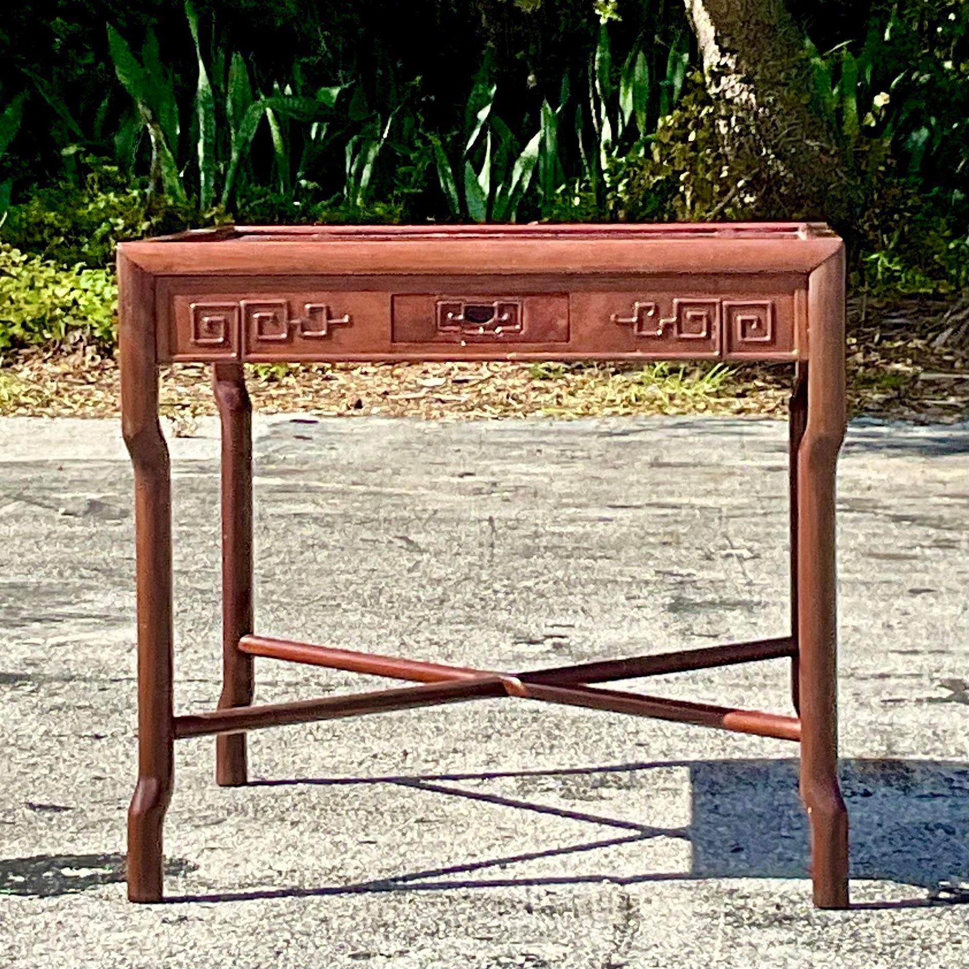 Late 20th Century Vintage Asian Fretwork Game Table For Sale 2