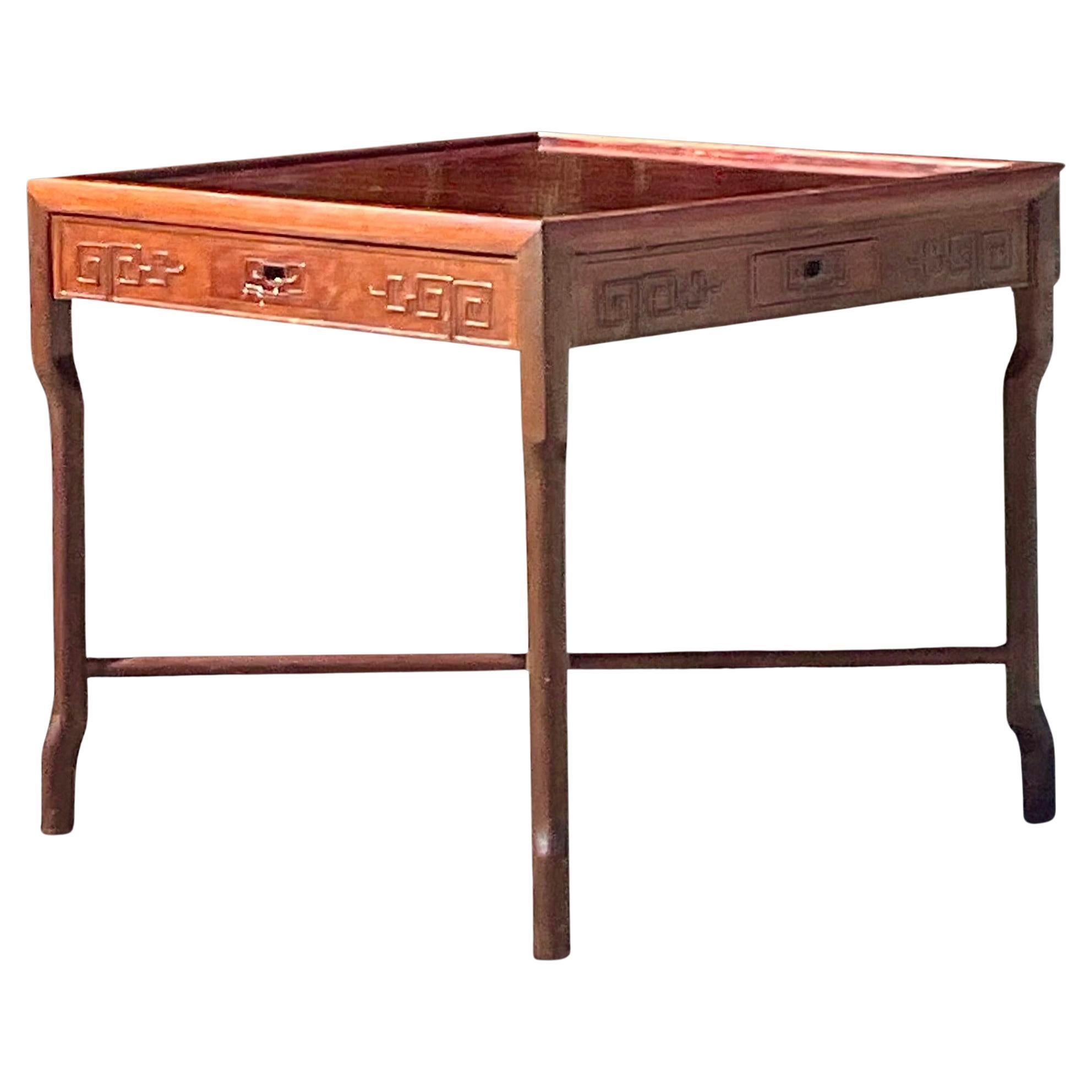 Late 20th Century Vintage Asian Fretwork Game Table For Sale