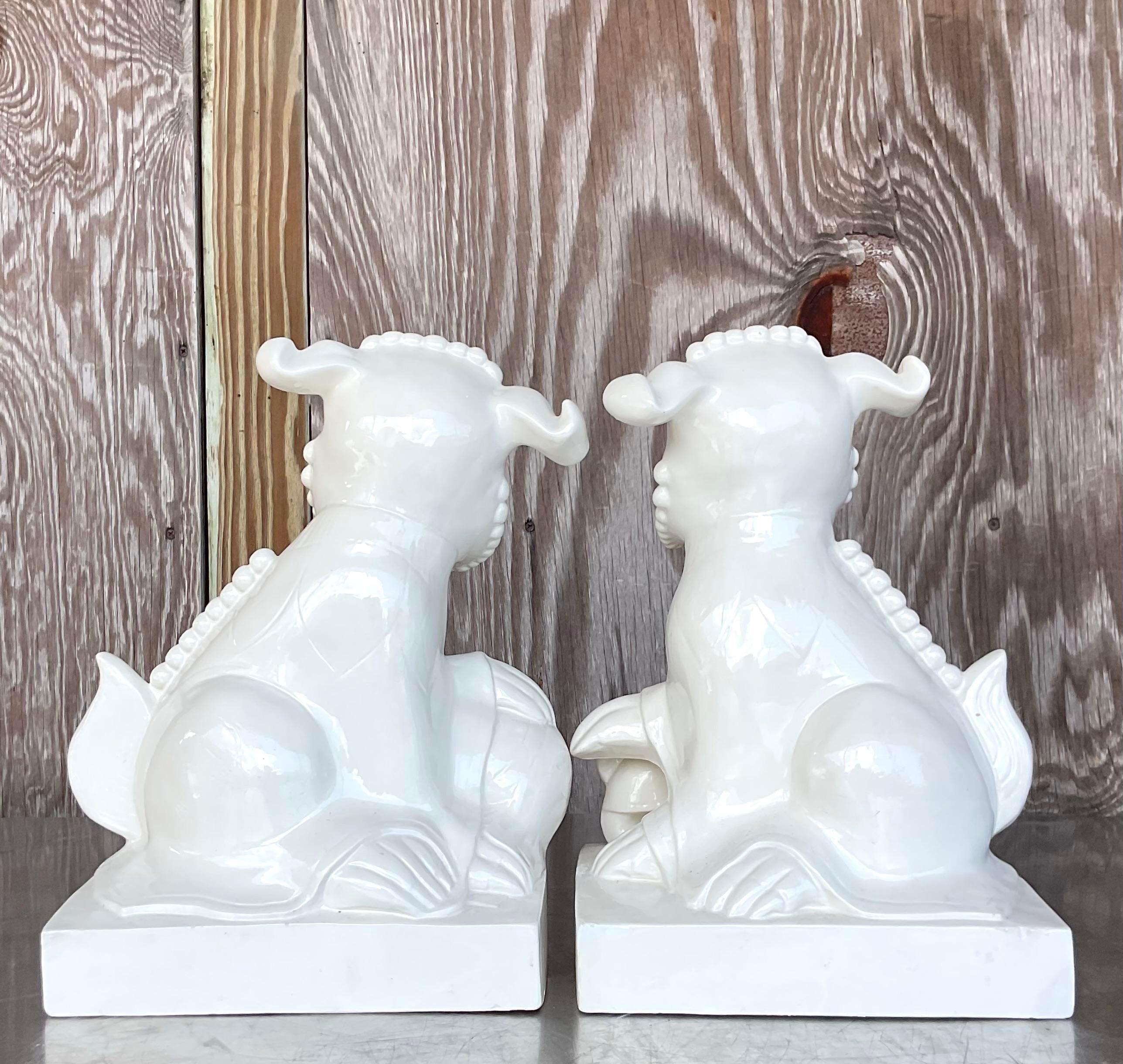 American Late 20th Century Vintage Asian Glazed Ceramic Foo Dogs - a Pair For Sale
