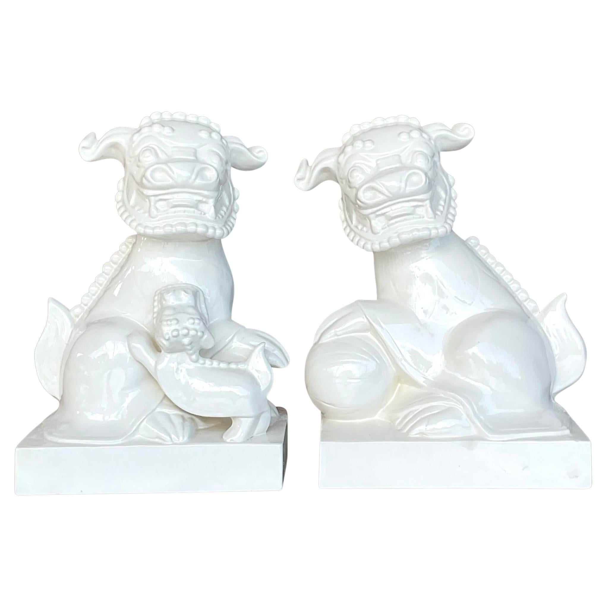 Late 20th Century Vintage Asian Glazed Ceramic Foo Dogs - a Pair For Sale