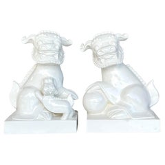 Late 20th Century Retro Asian Glazed Ceramic Foo Dogs - a Pair