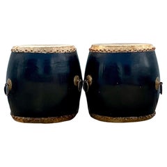 Late 20th Century Vintage Asian Lacquered Drum Tables - a Pair