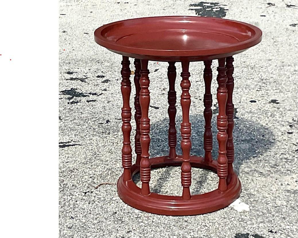 Wood Late 20th Century Vintage Asian Lacquered Side Table For Sale