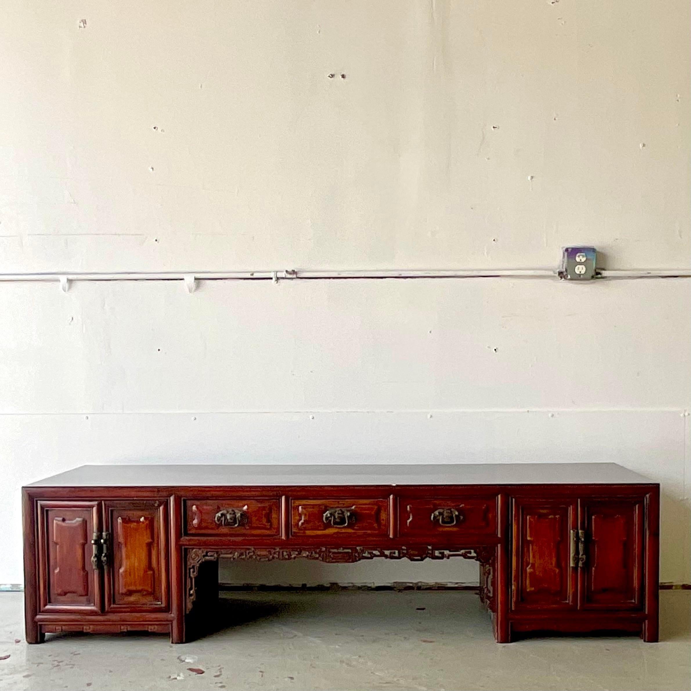 American Late 20th Century Vintage Asian Reclaimed Wood Low Console Table For Sale