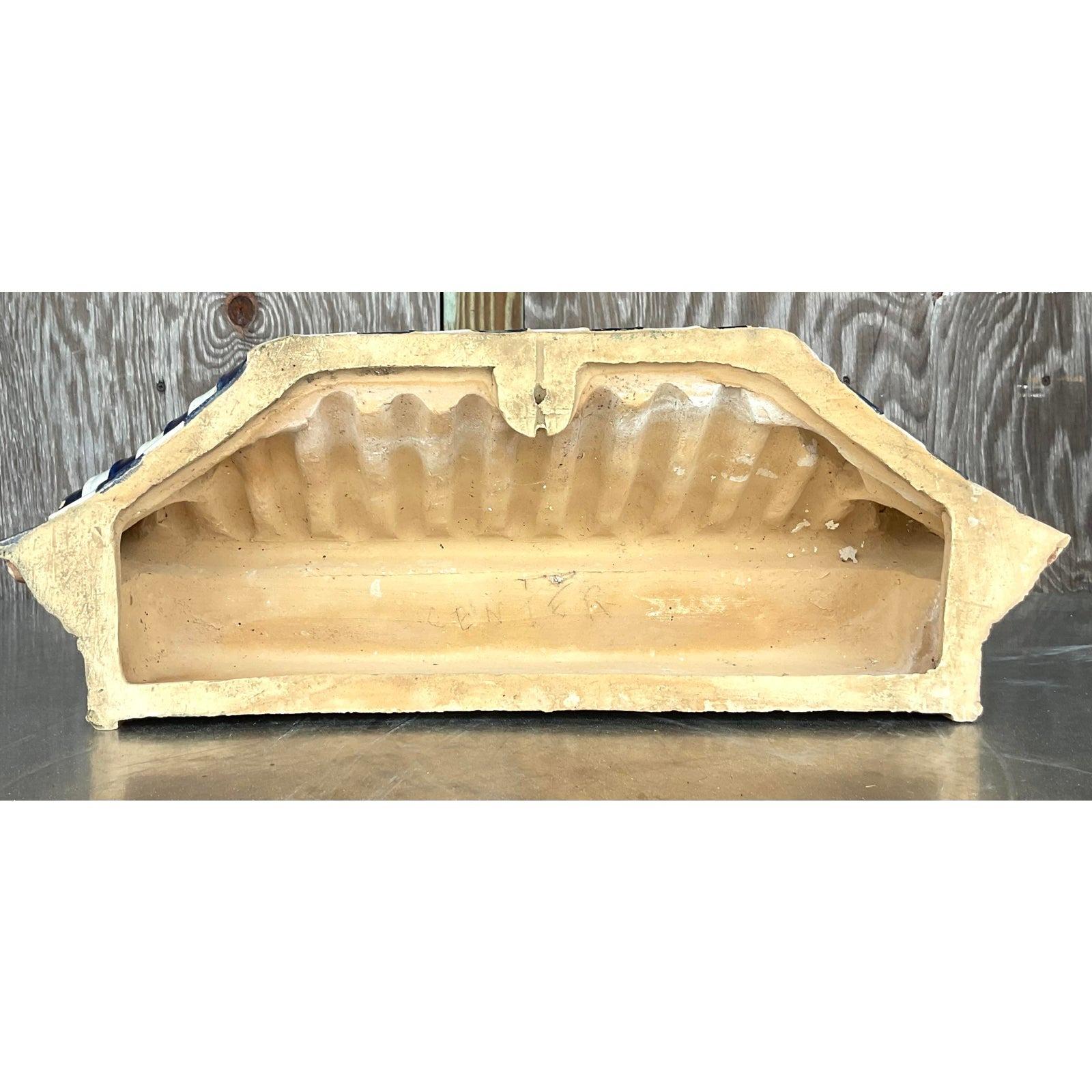 Late 20th Century Vintage Asian Terracotta Glazed Pagoda Roof Tiles - a Pair 3