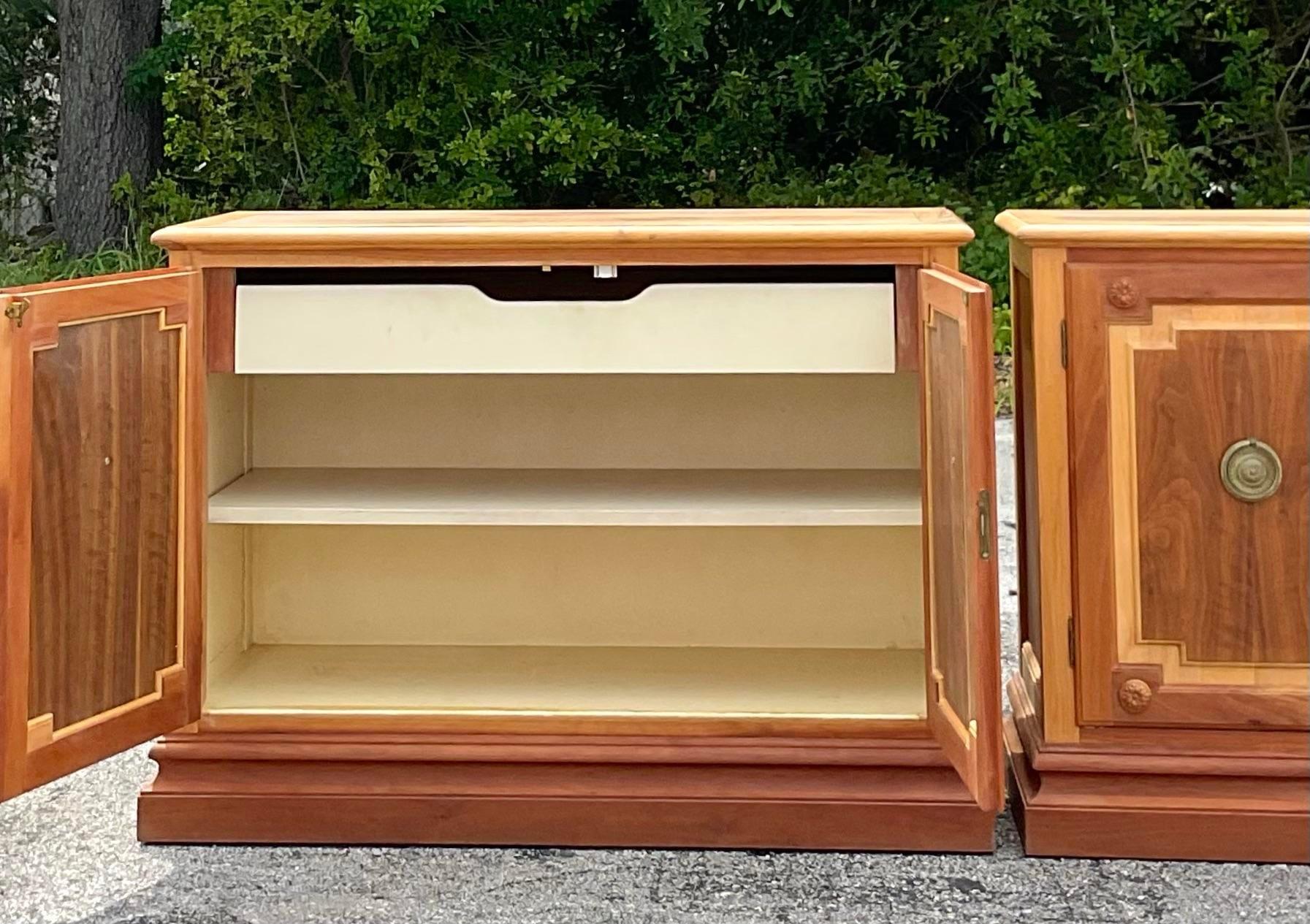 American Late 20th Century Vintage Baker Notched Wood Sideboards - a Pair For Sale