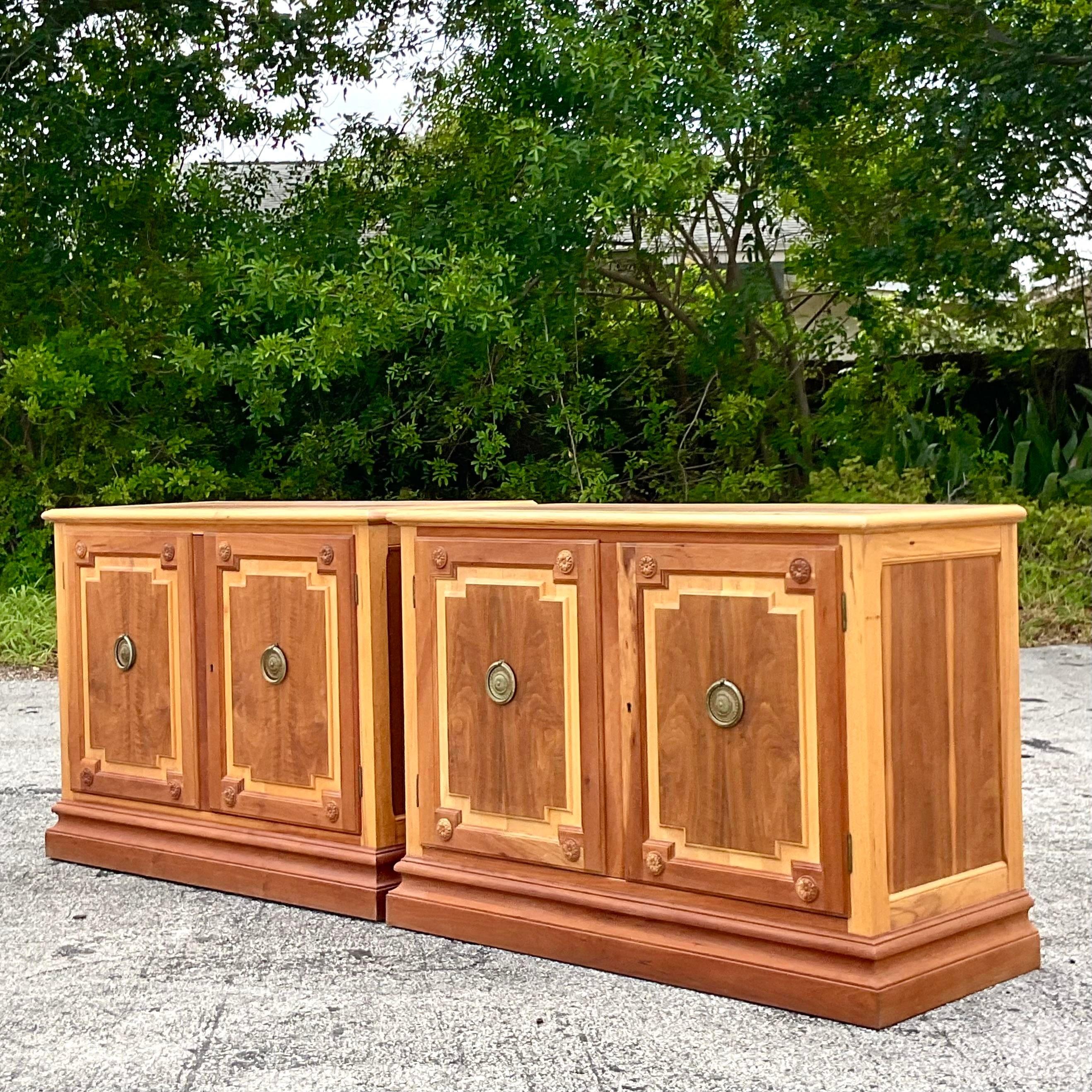 Late 20th Century Vintage Baker Notched Wood Sideboards - a Pair For Sale 1