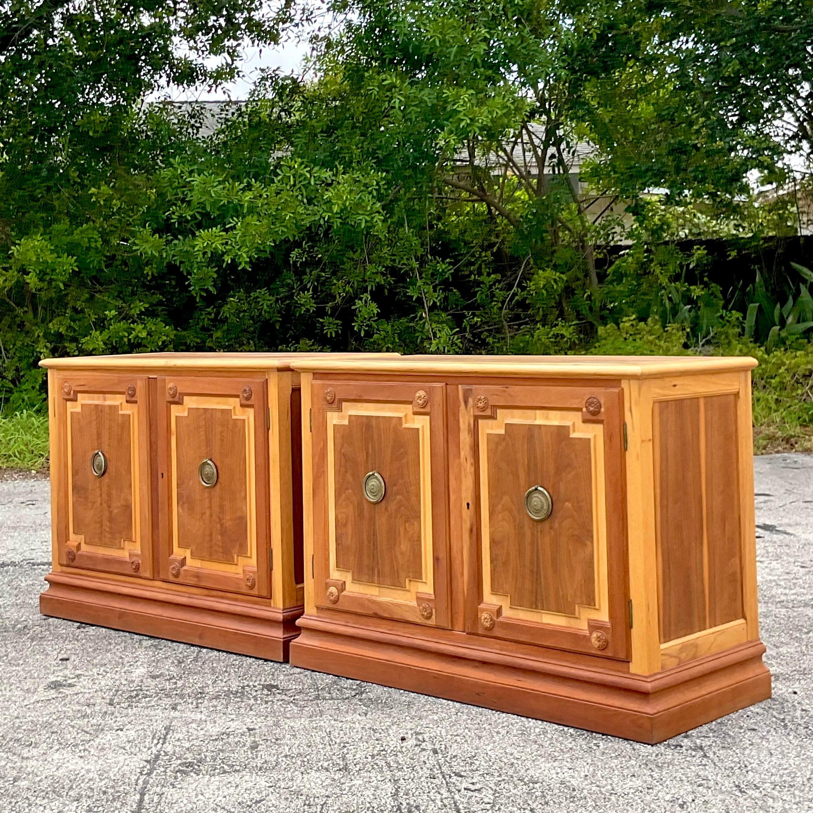Late 20th Century Vintage Baker Notched Wood Sideboards - a Pair For Sale 2