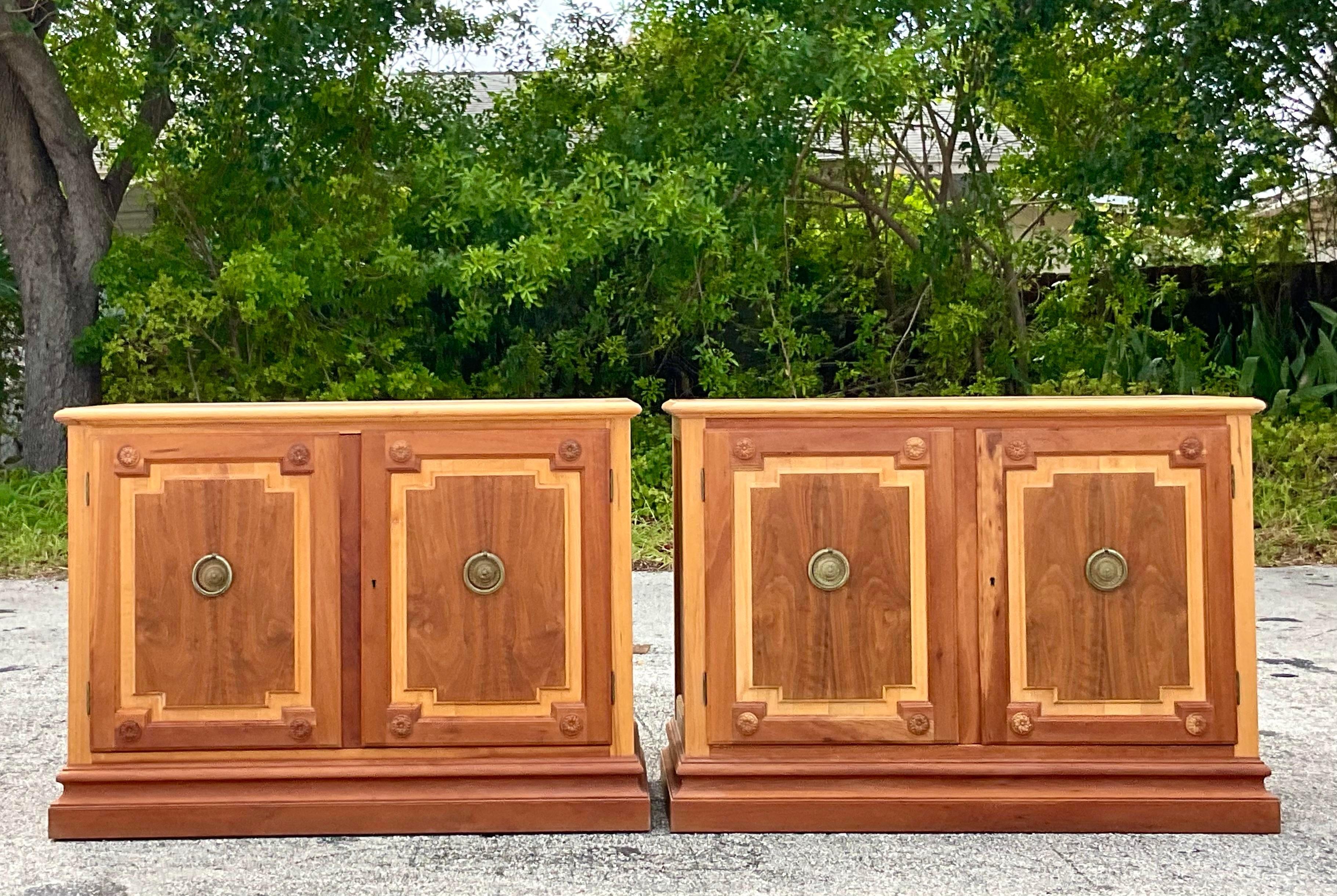 Late 20th Century Vintage Baker Notched Wood Sideboards - a Pair For Sale 3