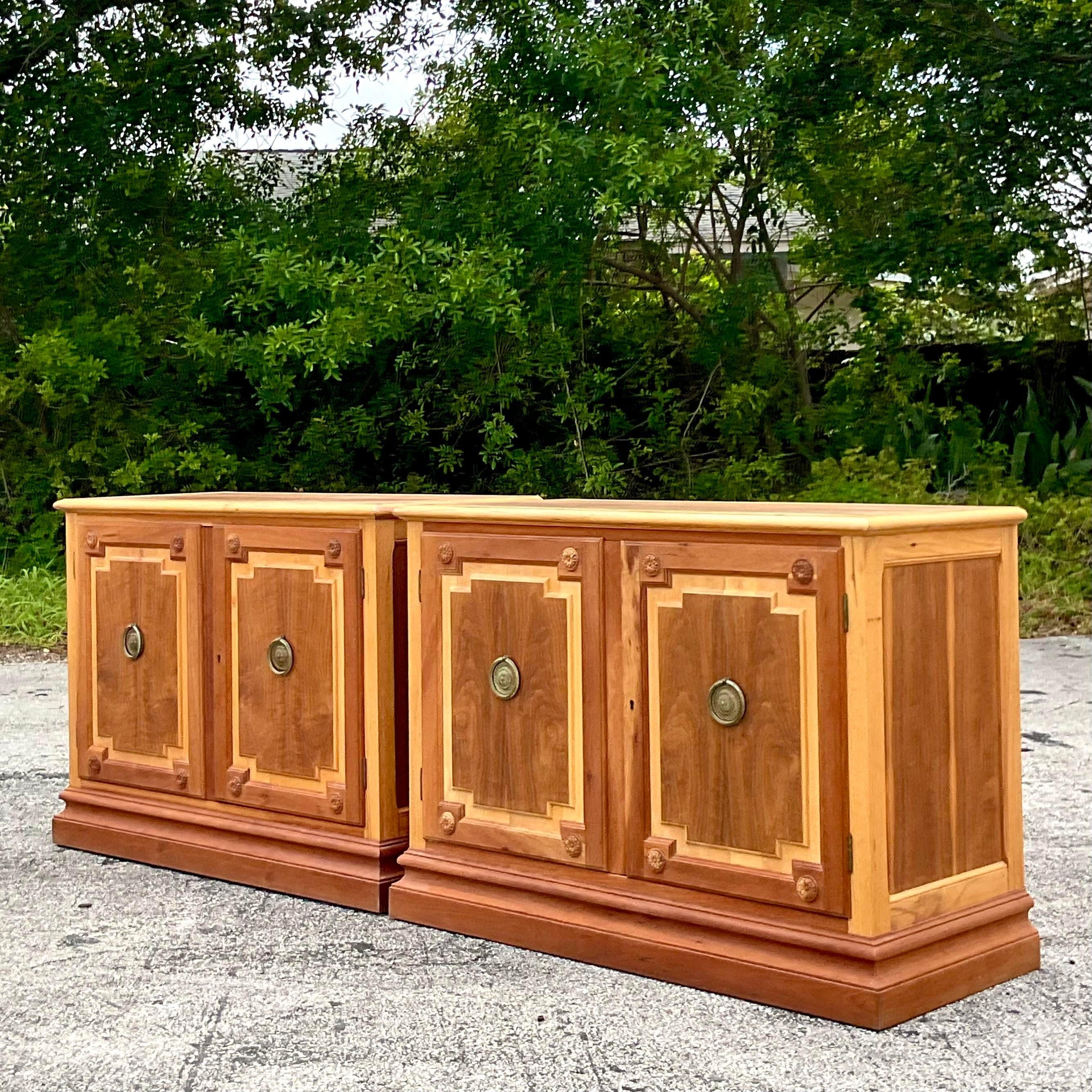 Late 20th Century Vintage Baker Notched Wood Sideboards - a Pair For Sale 4