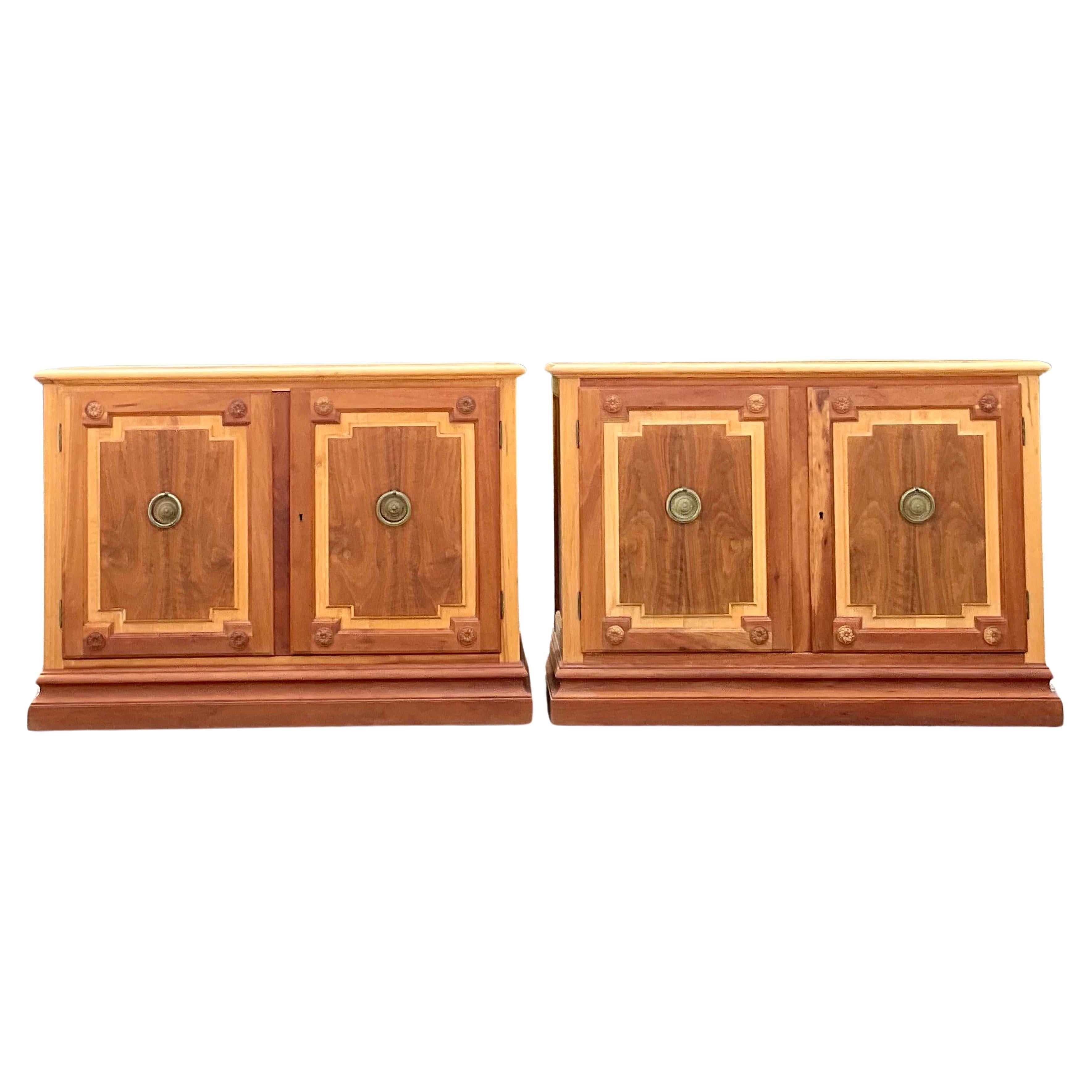 Late 20th Century Vintage Baker Notched Wood Sideboards - a Pair For Sale