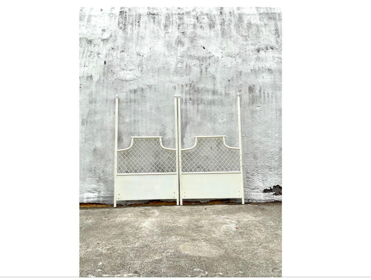Late 20th Century Vintage Bamboo Coastal Twin Headboards - Pair For Sale 1