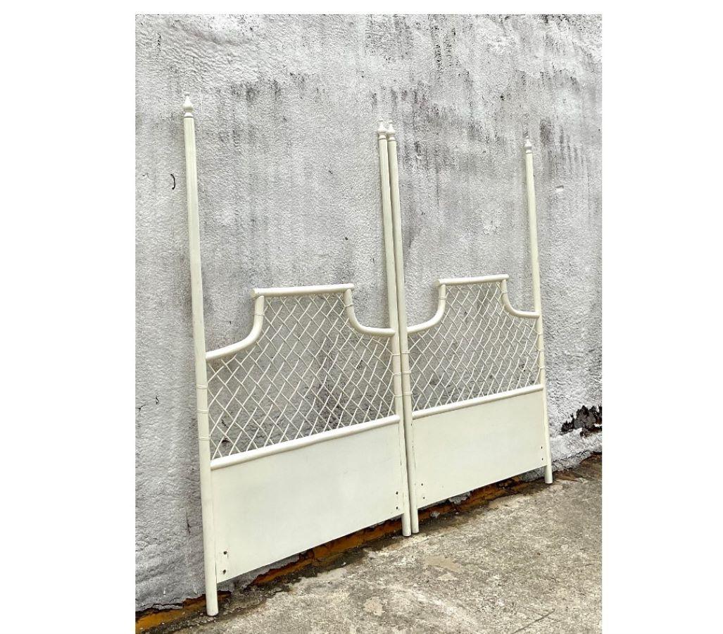 Late 20th Century Vintage Bamboo Coastal Twin Headboards - Pair For Sale 3