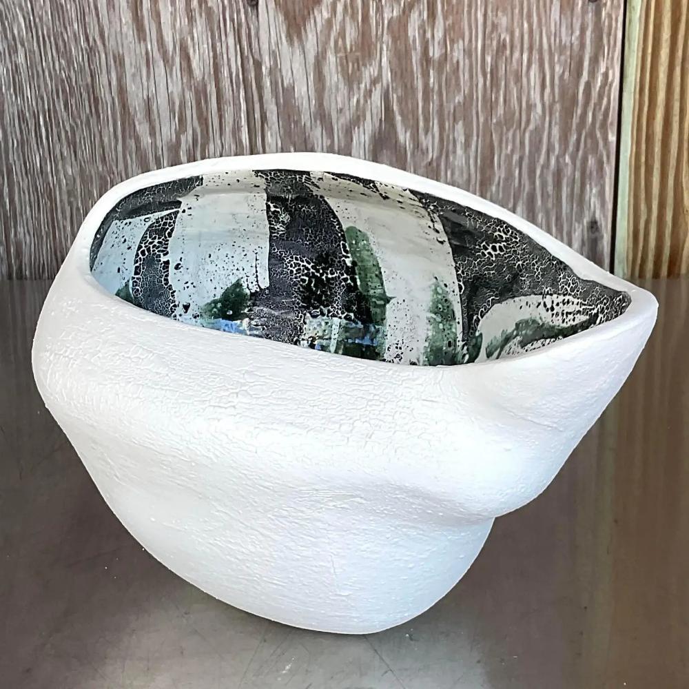 Bohème Fin du 20ème siècle Vintage Biomorphic Studio Pottery Bowl - Signé en vente