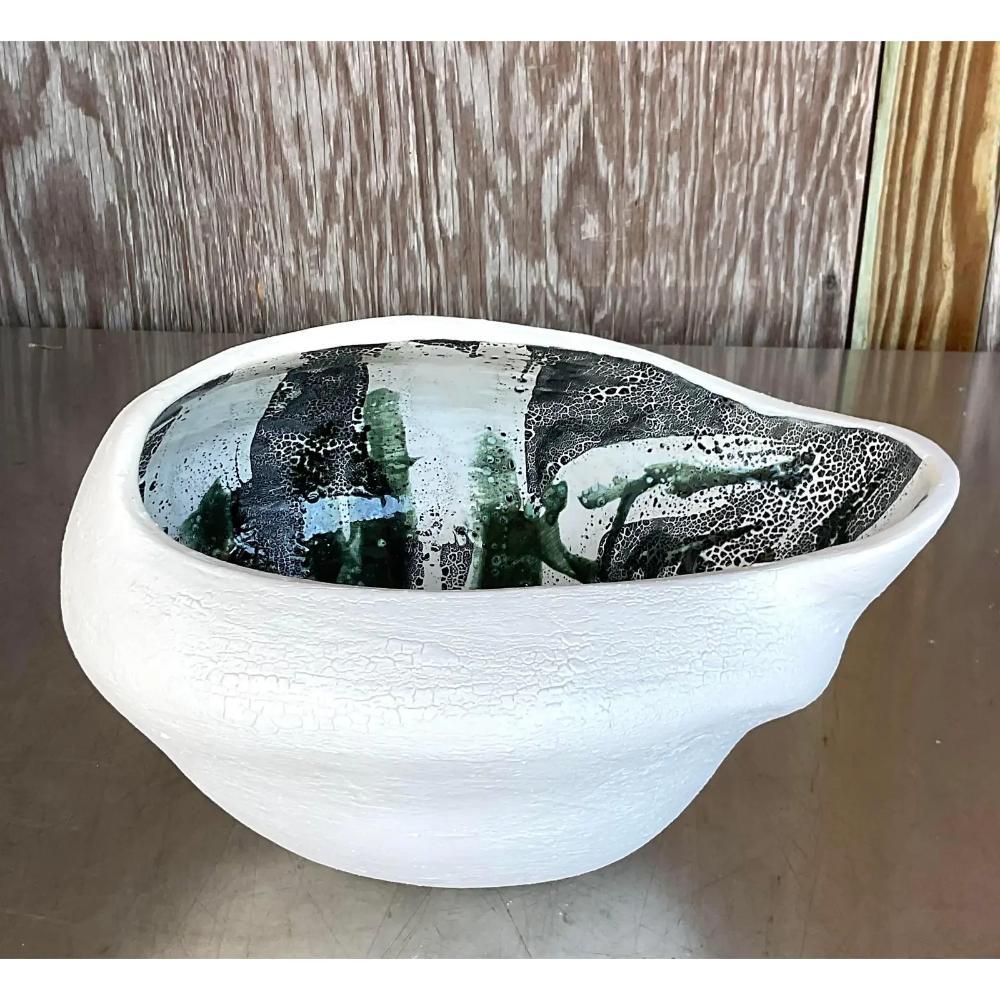Fin du 20ème siècle Vintage Biomorphic Studio Pottery Bowl - Signé Bon état - En vente à west palm beach, FL