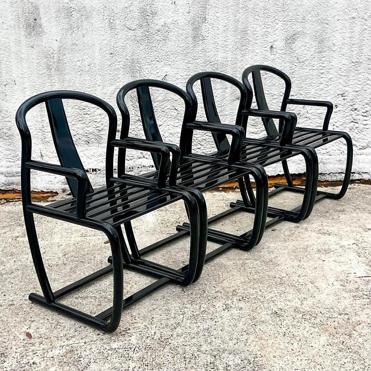 Late 20th Century Vintage Black Lacquered Dining Chairs- Set of 4 For Sale 4