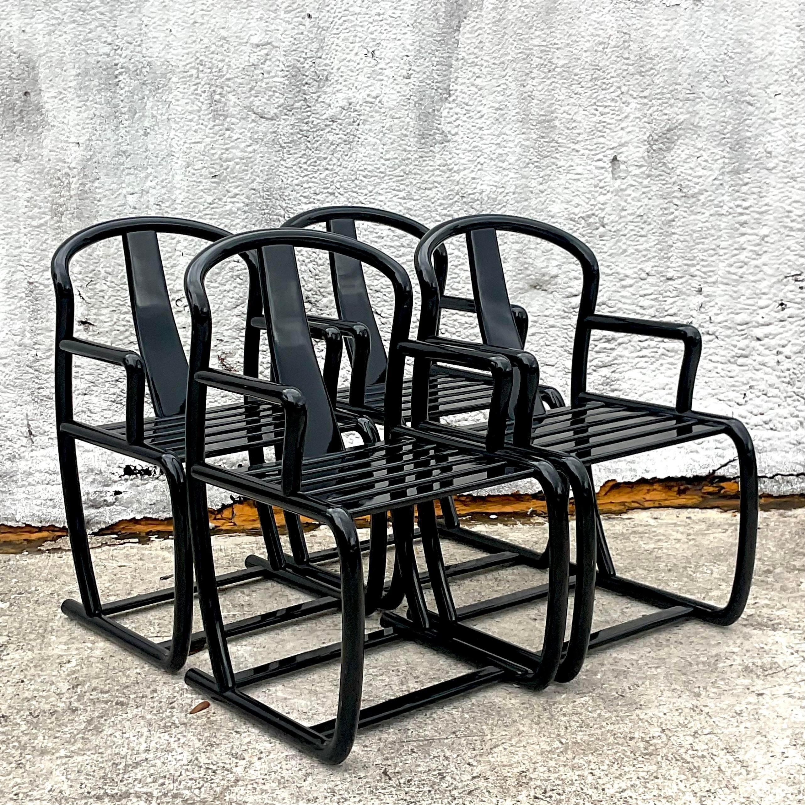 Late 20th Century Vintage Black Lacquered Dining Chairs- Set of 4 In Good Condition For Sale In west palm beach, FL