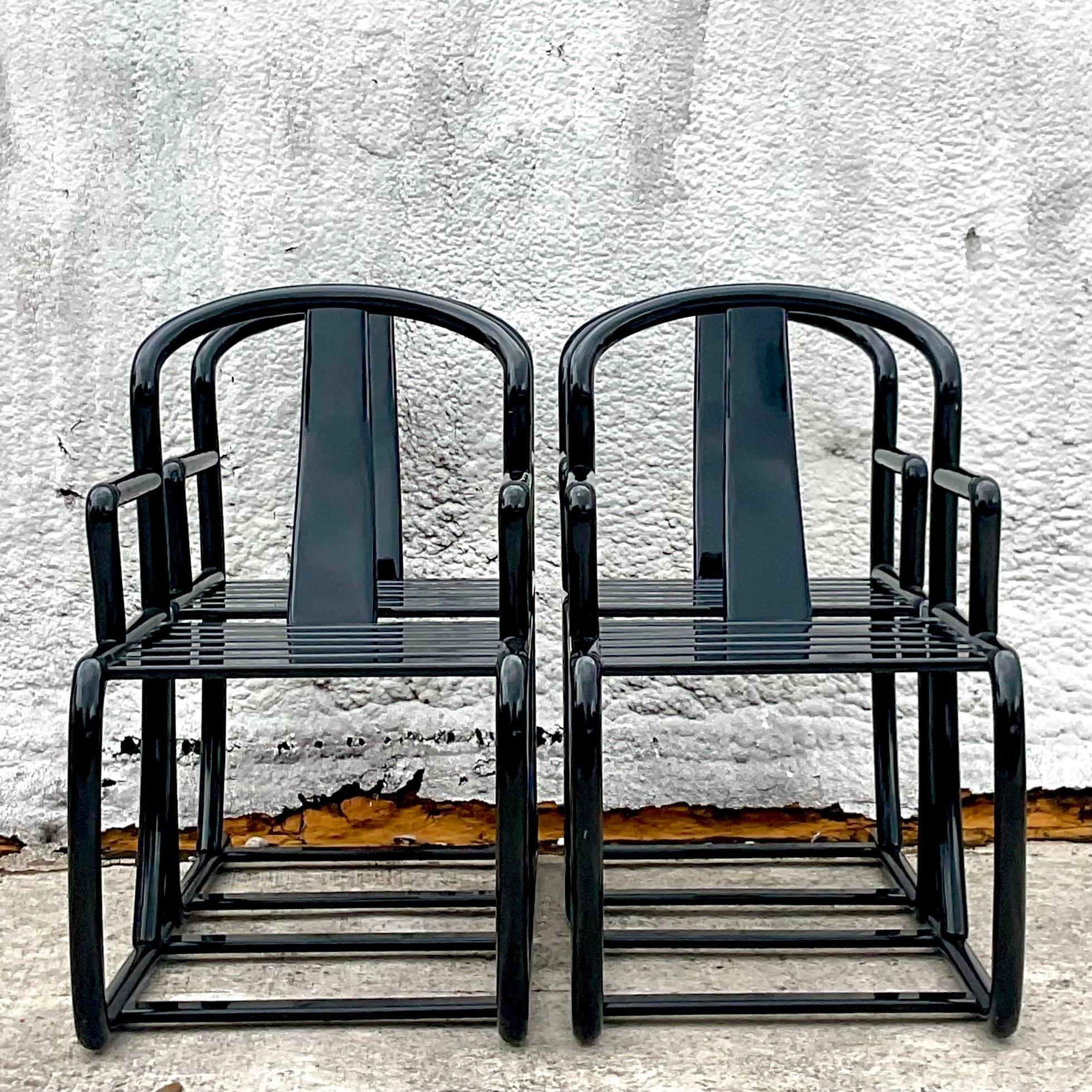 Late 20th Century Vintage Black Lacquered Dining Chairs- Set of 4 For Sale 2