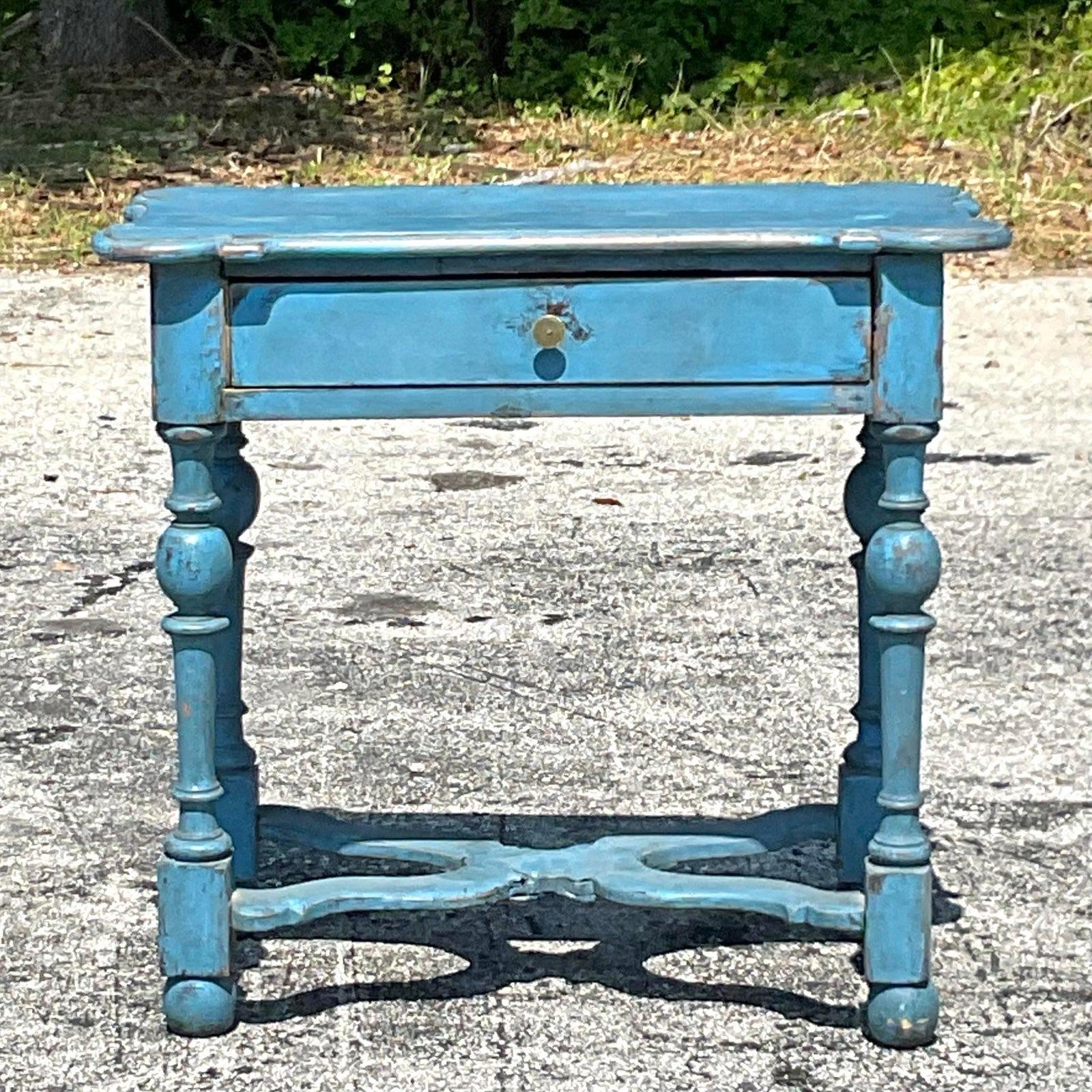 Late 20th Century Vintage Blue Wooden Nightstand In Good Condition For Sale In west palm beach, FL