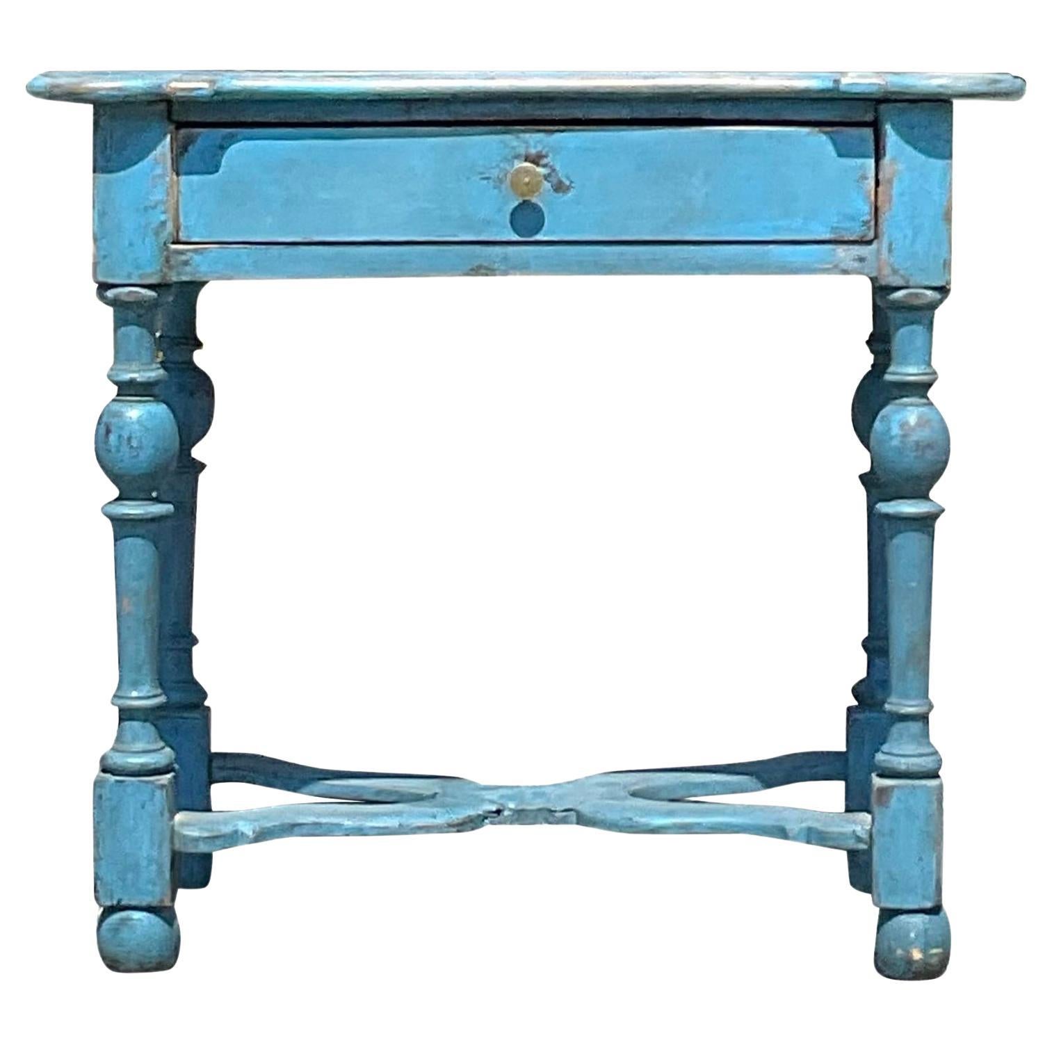 Late 20th Century Vintage Blue Wooden Nightstand For Sale