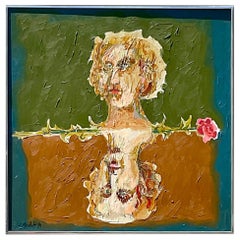 Fin du 20ème siècle Vintage Boho Abstract Figural Huile sur toile Peinture originale