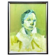 Late 20th Century Vintage Boho Abstract Figurative Portrait on Canvas
