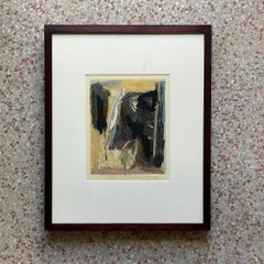 Late 20th Century Vintage Boho Abstract Oil Painting on Paper