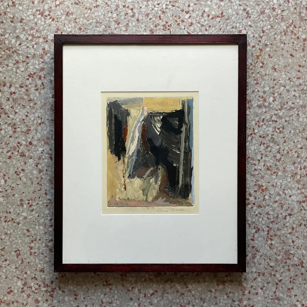 Bohème Peinture à l'huile abstraite boho sur papier de la fin du 20e siècle en vente