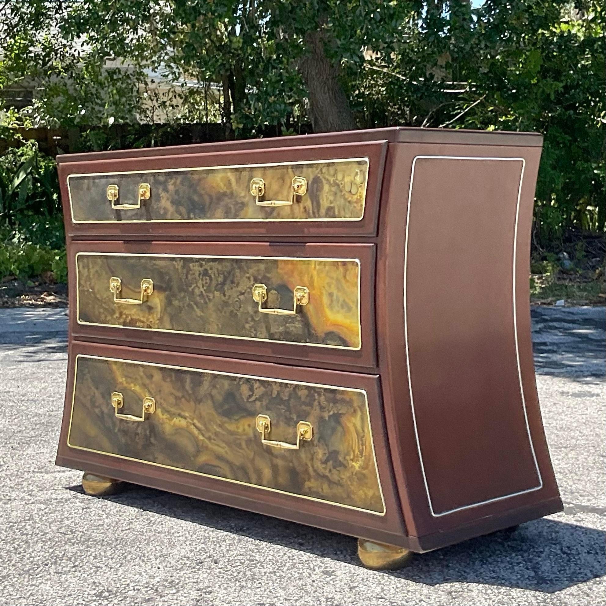 Late 20th Century Vintage Boho Acid Etched Chest of Drawers After Mastercraft In Good Condition For Sale In west palm beach, FL
