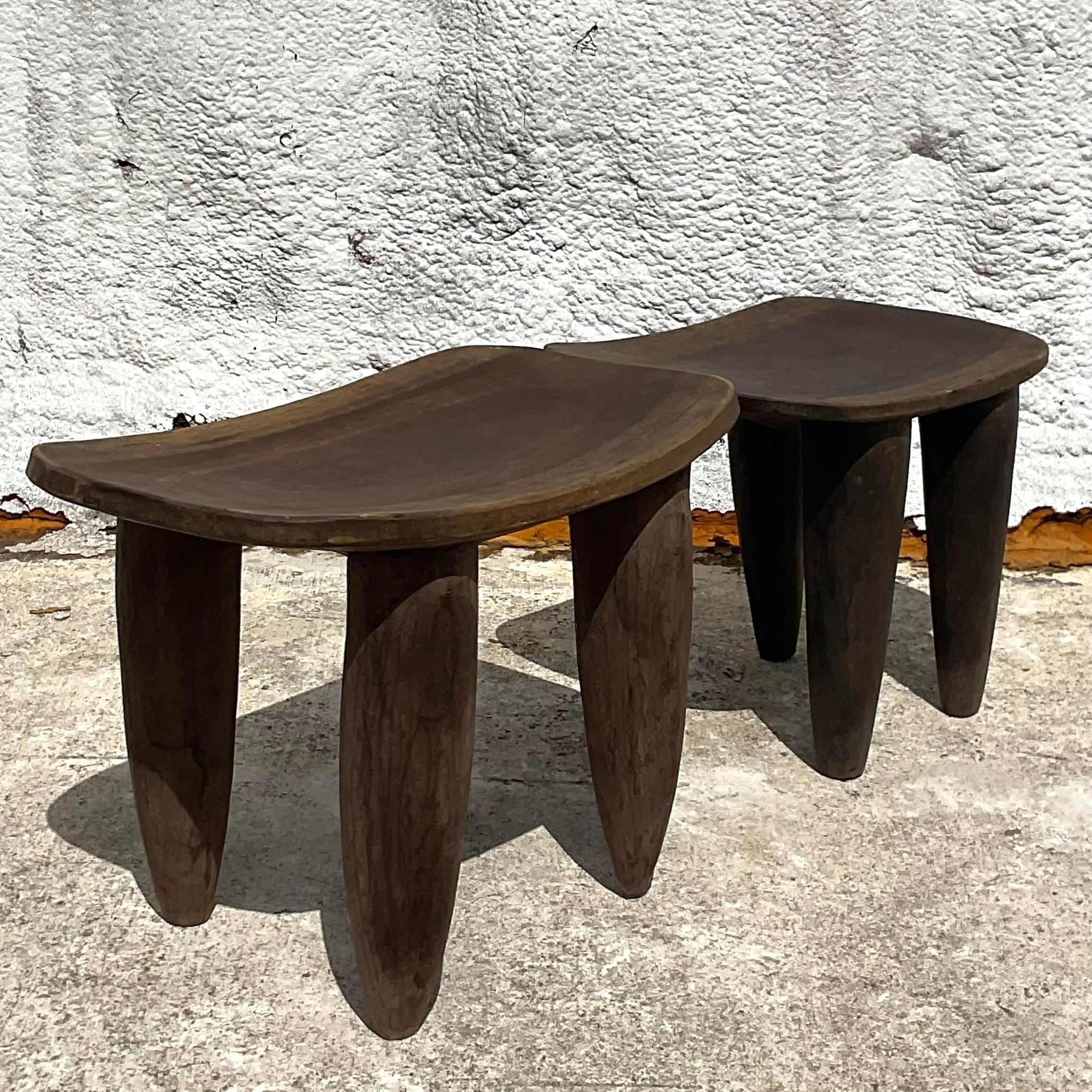 South African Late 20th Century Vintage Boho African Senufo Low Stools - a Pair For Sale