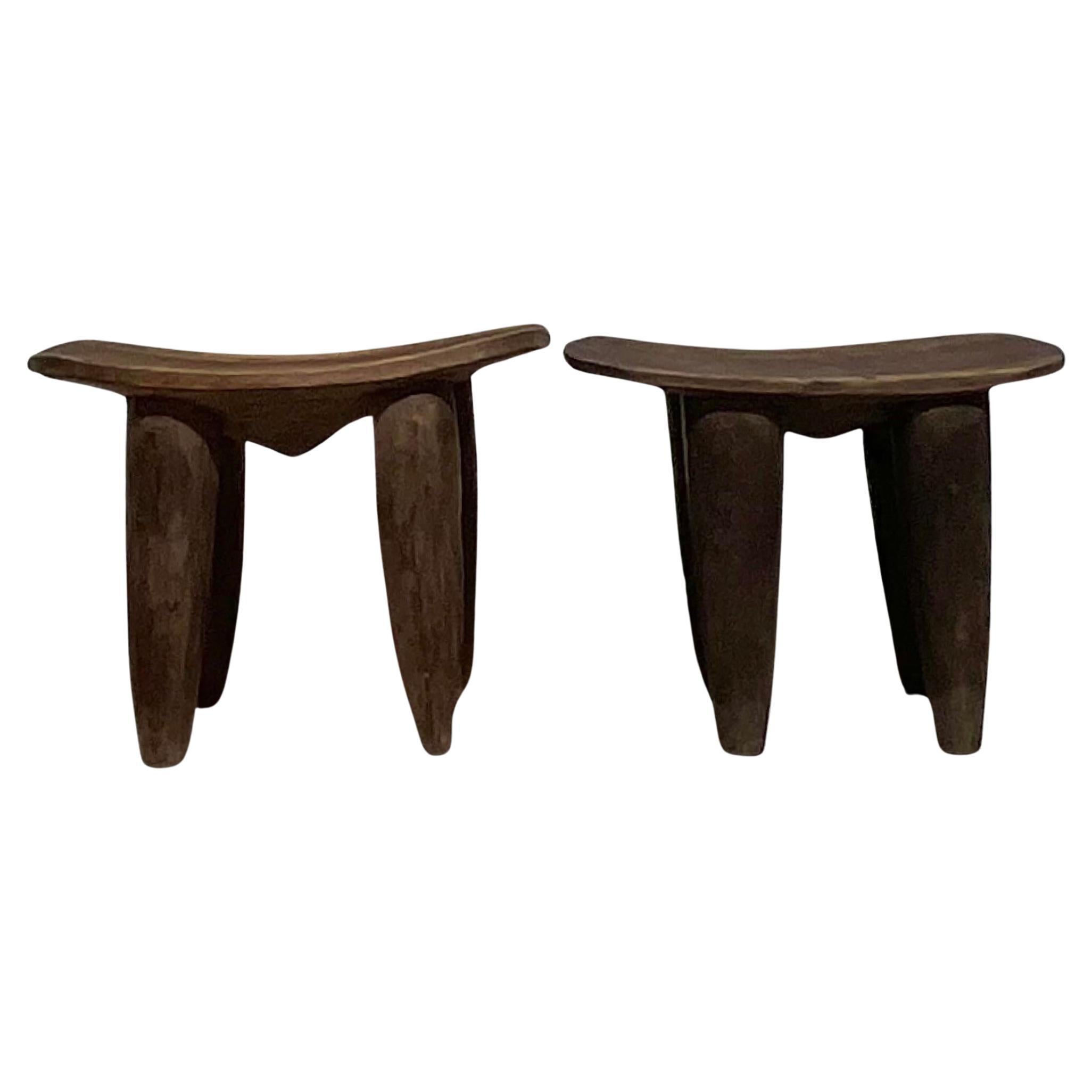 Late 20th Century Vintage Boho African Senufo Low Stools - a Pair For Sale