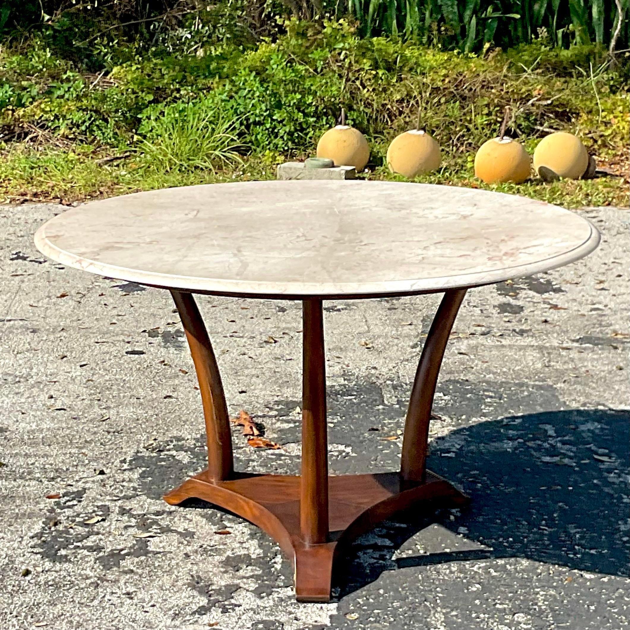 Late 20th Century Vintage Boho Alfonso Marina “Lecce” Stone Top Tripod Table In Good Condition For Sale In west palm beach, FL