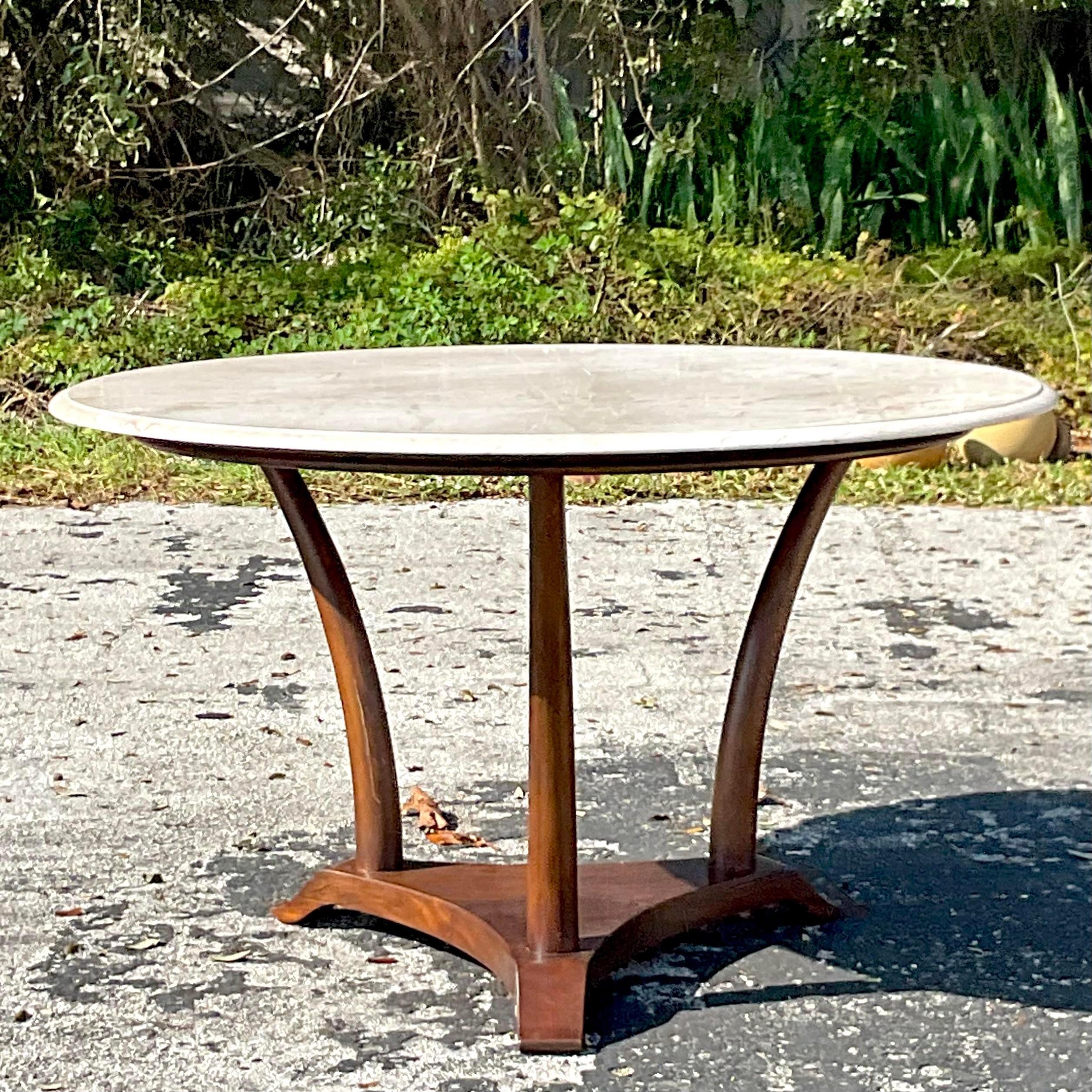 Vintage Boho Alfonso Marina Lecce Dreibein-Tisch mit Steinplatte aus dem späten 20. Jahrhundert (Mexikanisch) im Angebot