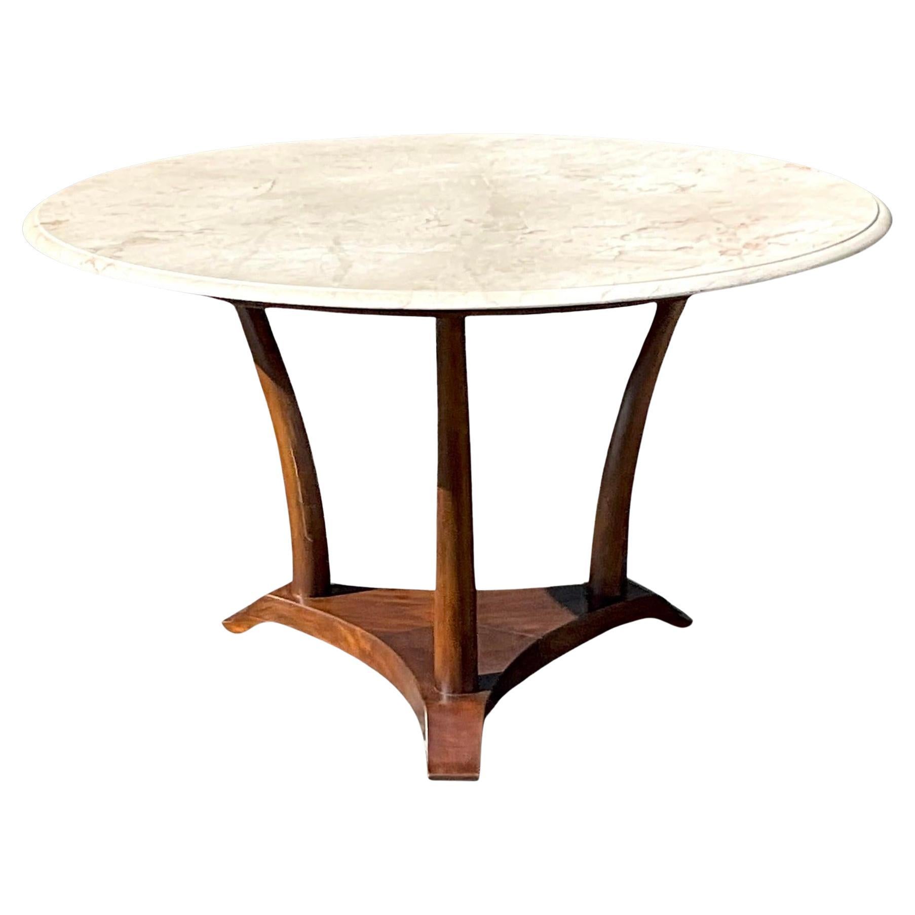 Vintage Boho Alfonso Marina Lecce Dreibein-Tisch mit Steinplatte aus dem späten 20. Jahrhundert im Angebot