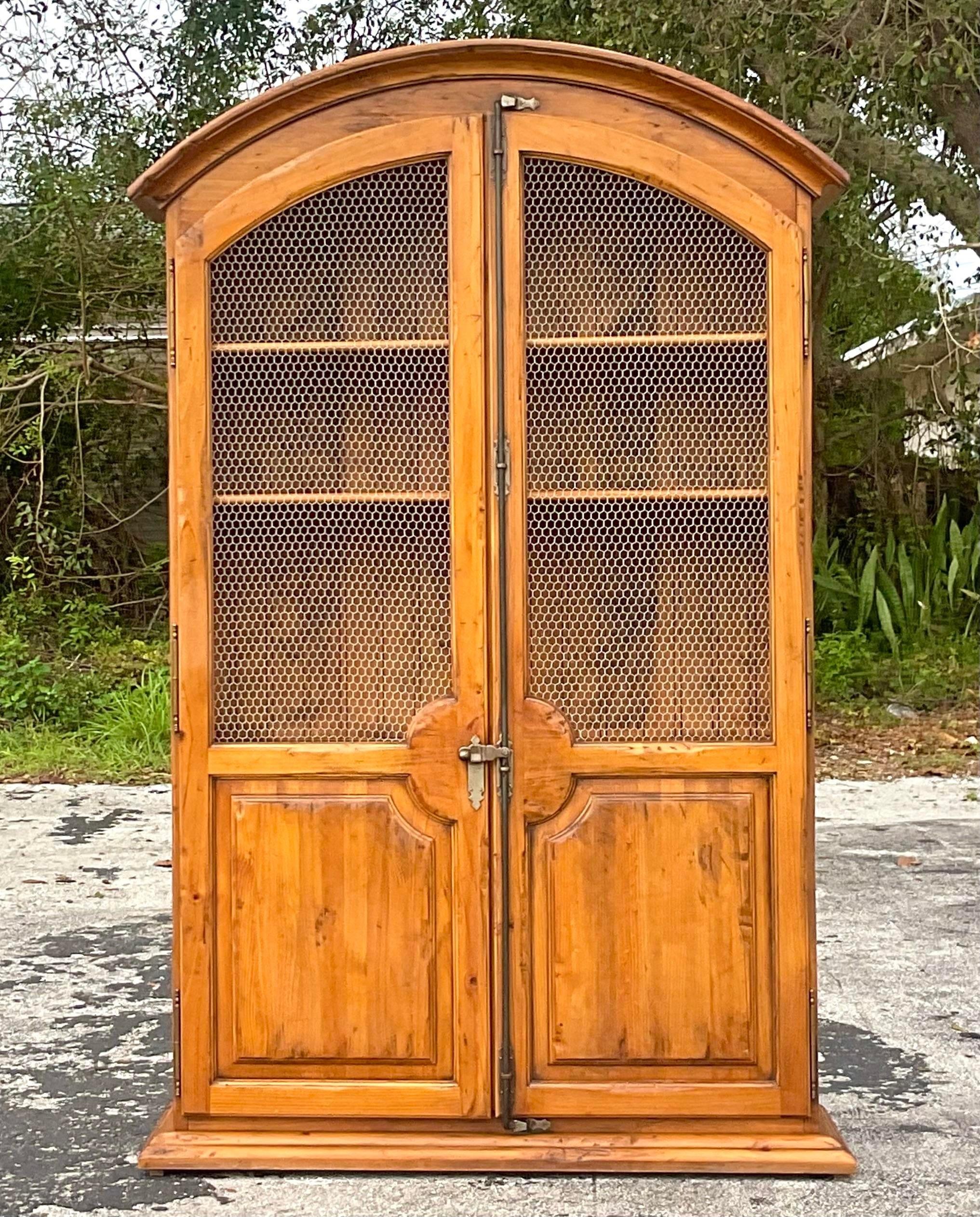 American Late 20th Century Vintage Boho Arched Pine Armoire For Sale