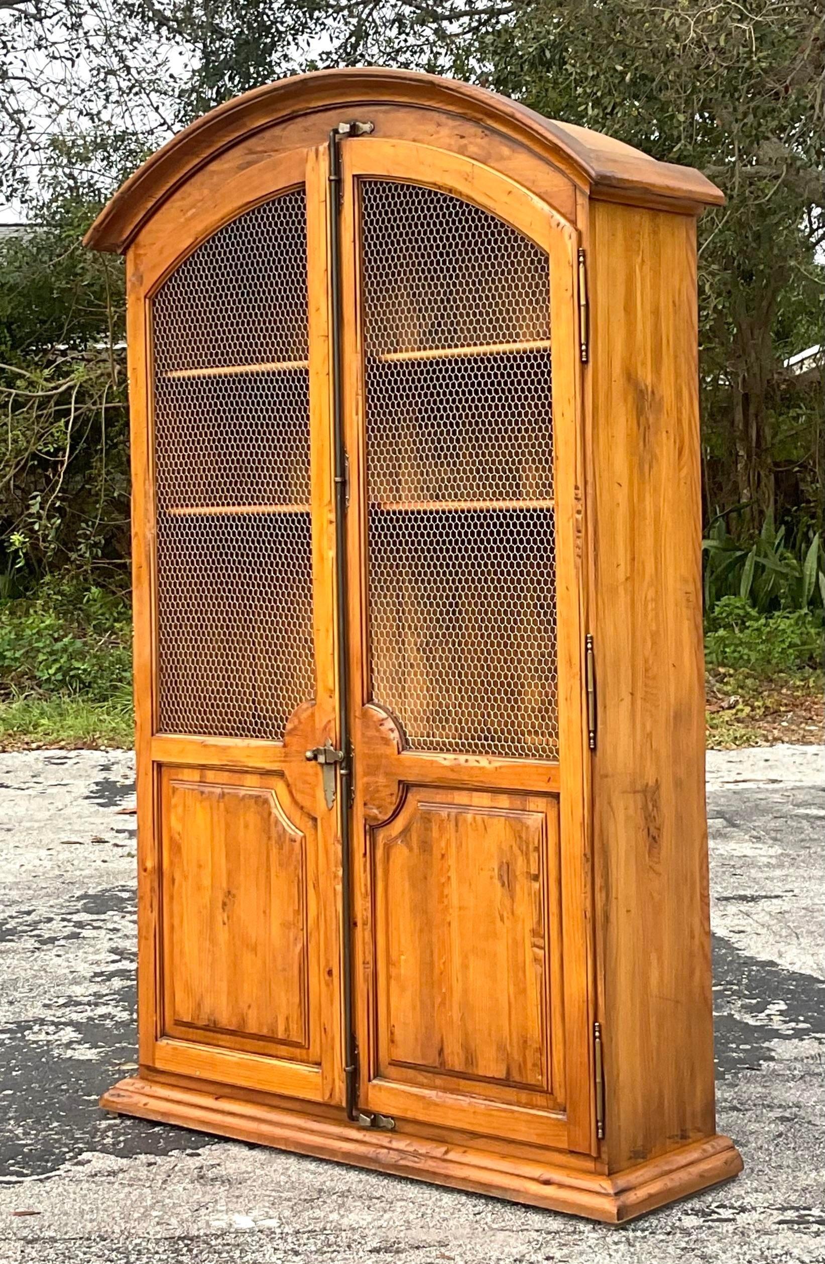 Late 20th Century Vintage Boho Arched Pine Armoire In Good Condition For Sale In west palm beach, FL