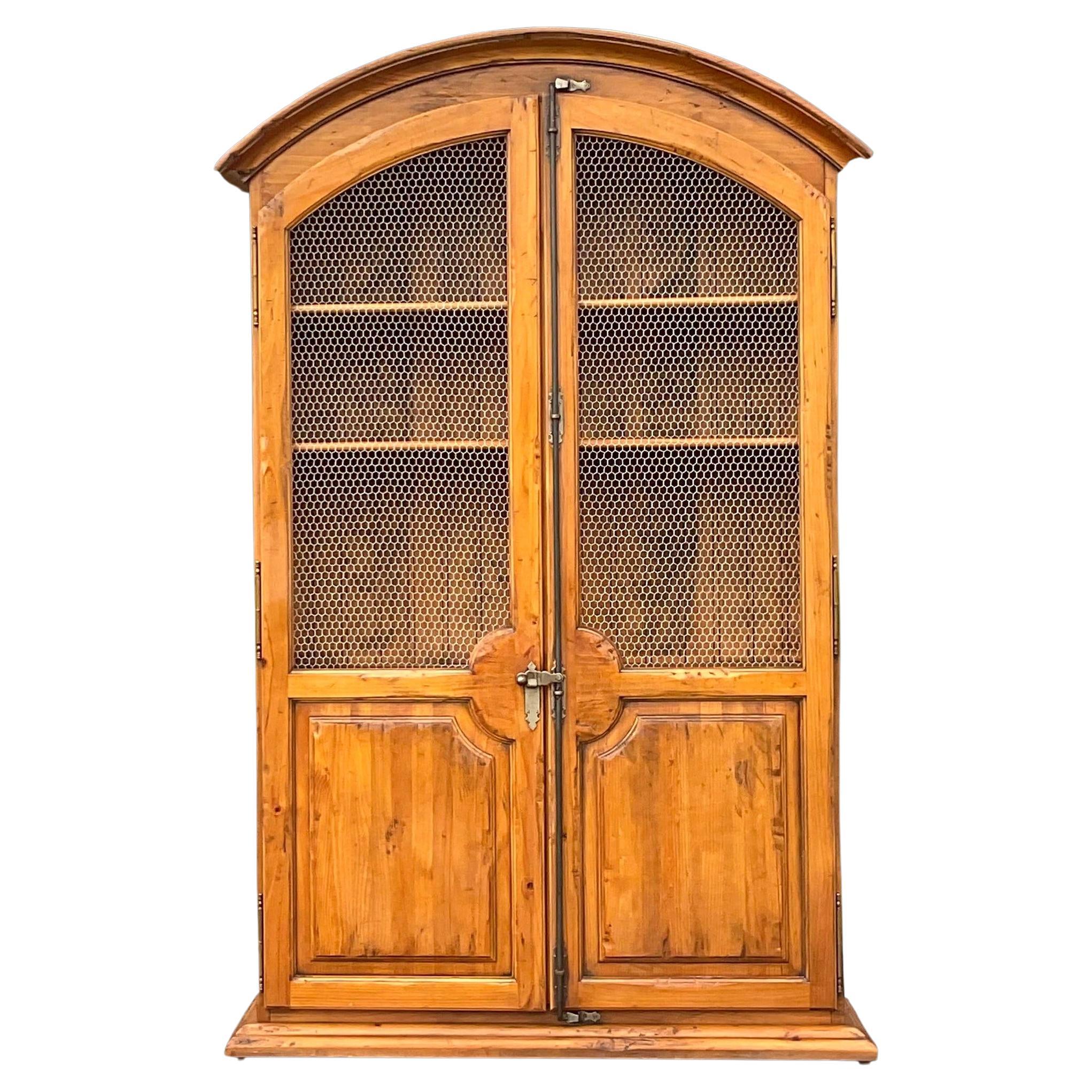 Late 20th Century Vintage Boho Arched Pine Armoire For Sale