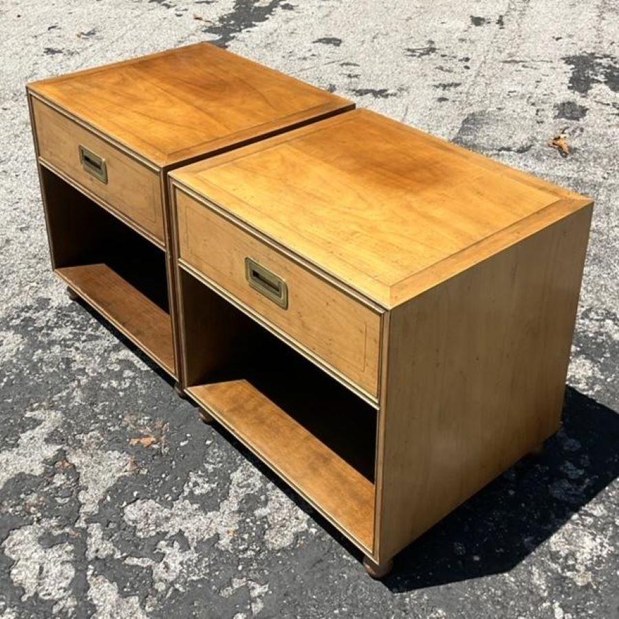 Mid-Century Modern Late 20th Century Vintage Boho Baker Campaign Nightstands - a Pair For Sale