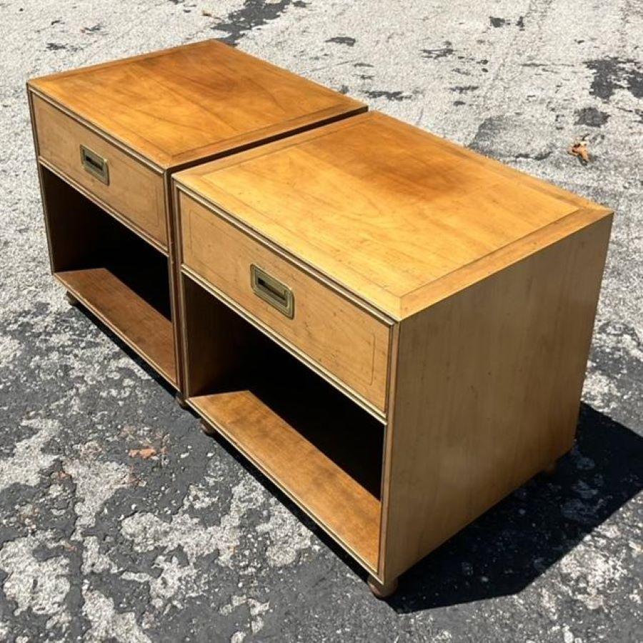 North American Late 20th Century Vintage Boho Baker Campaign Nightstands - a Pair For Sale