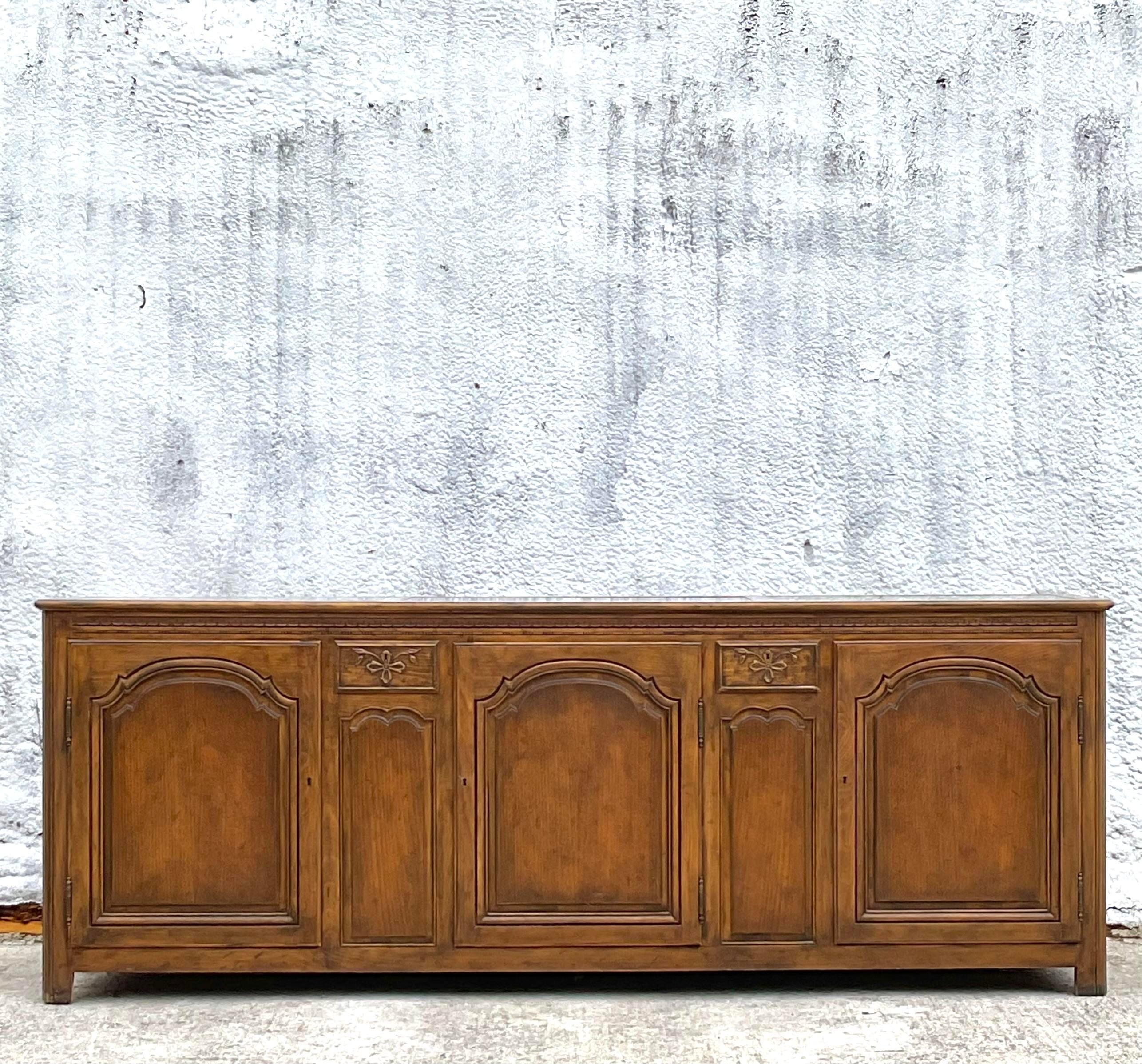 Late 20th Century Vintage Boho Baker Slate Top Credenza For Sale at 1stDibs